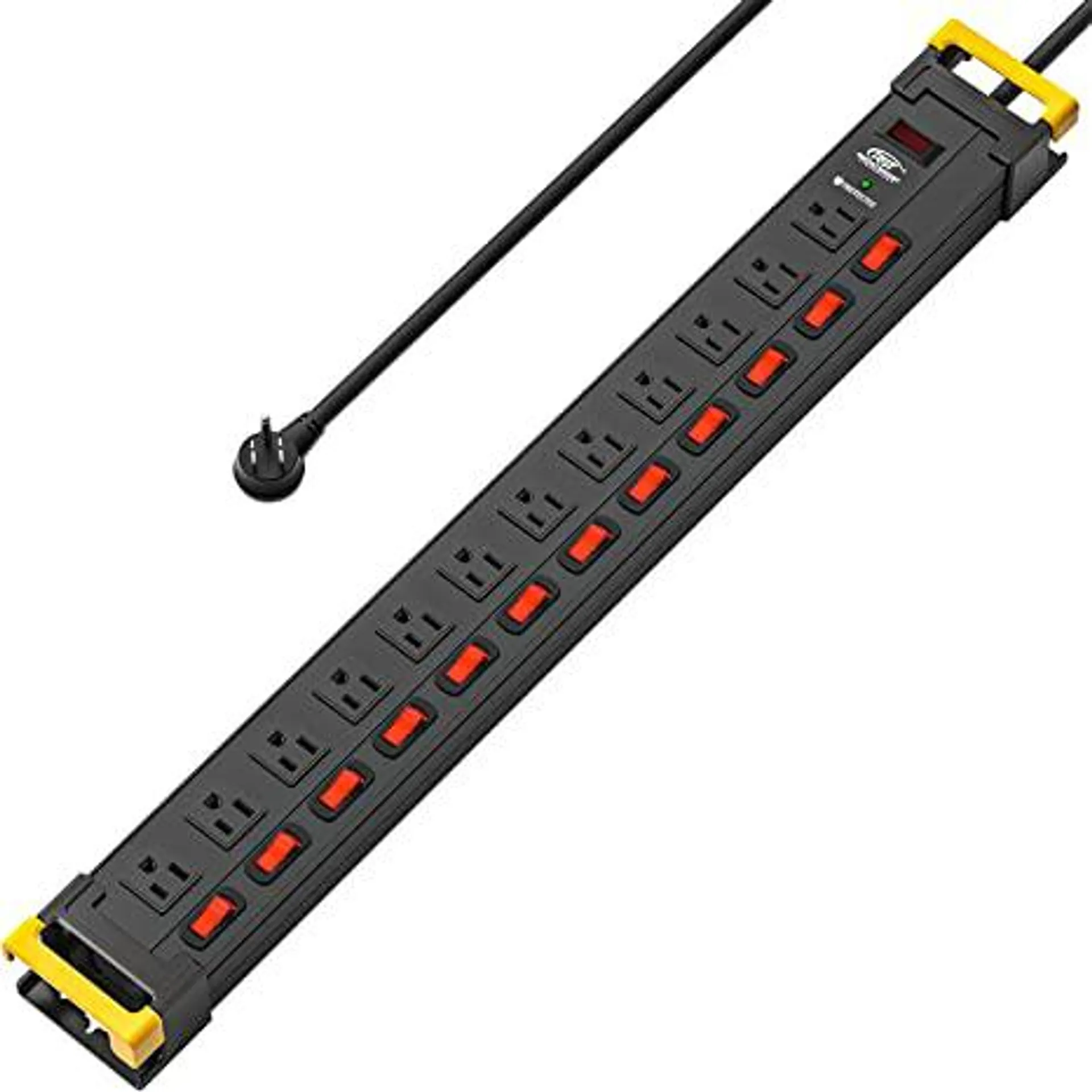 CRST Heavy Duty Power Strip Surge Protector with Individual Switches,12 Outlets Long Power Strips with Cord Manager, 9FT, 1020J, 15AMP/1875W (Black)