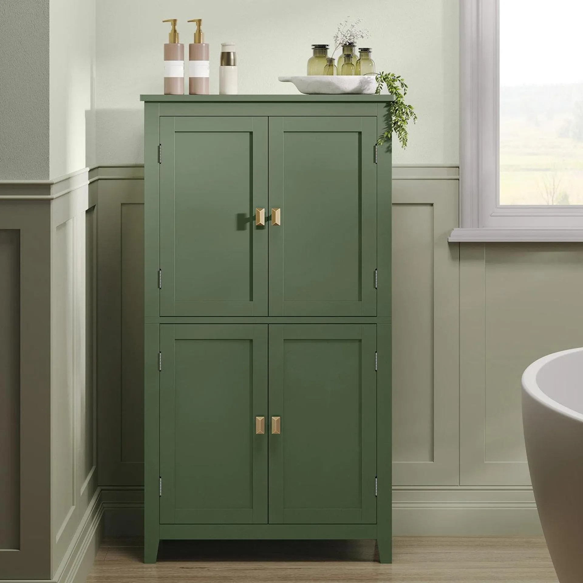 Arhavi Bathroom Floor Storage Cabinet, Bathroom Storage Unit, Freestanding Cabinet With 4 Doors