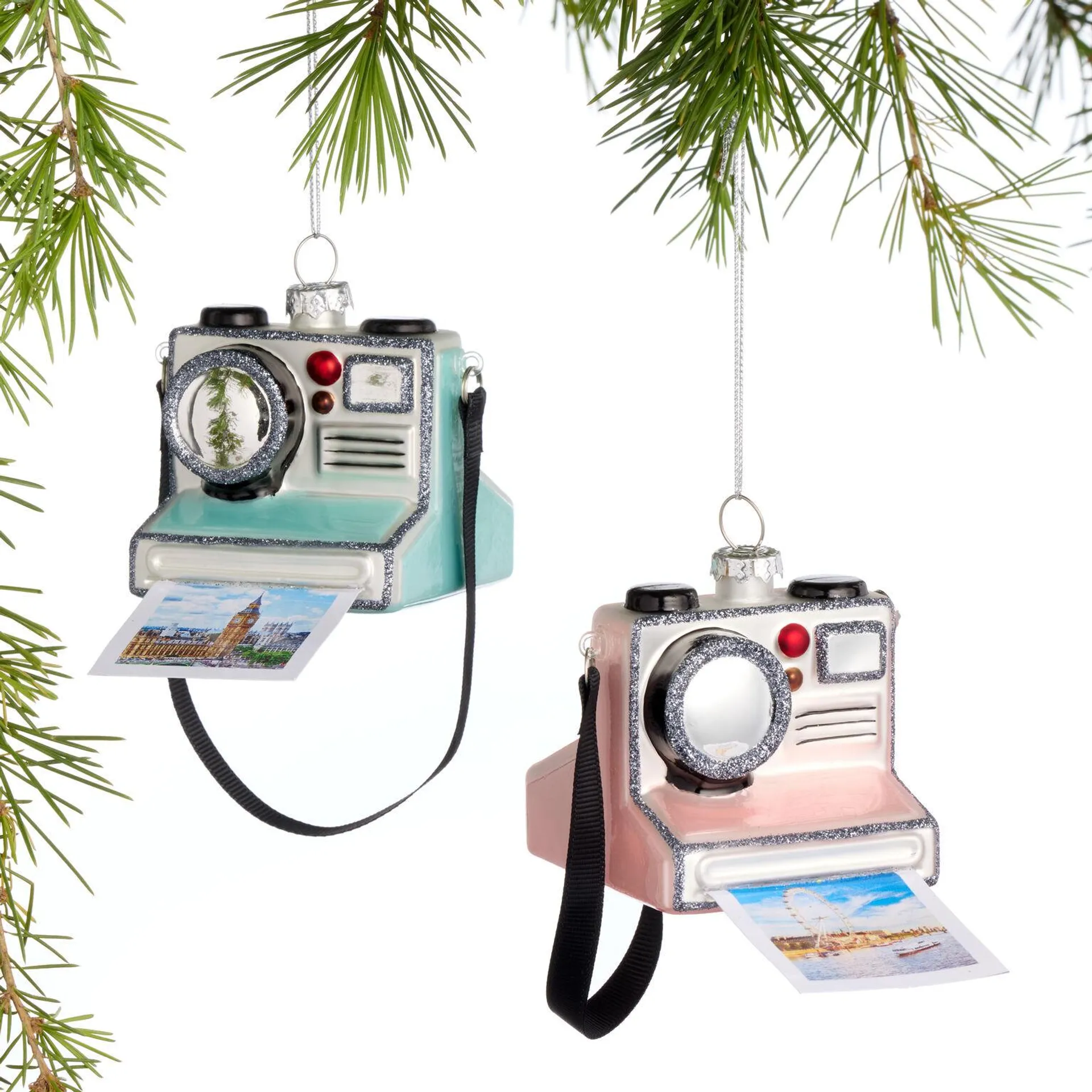 Glass Instant Camera Ornaments Set of 2