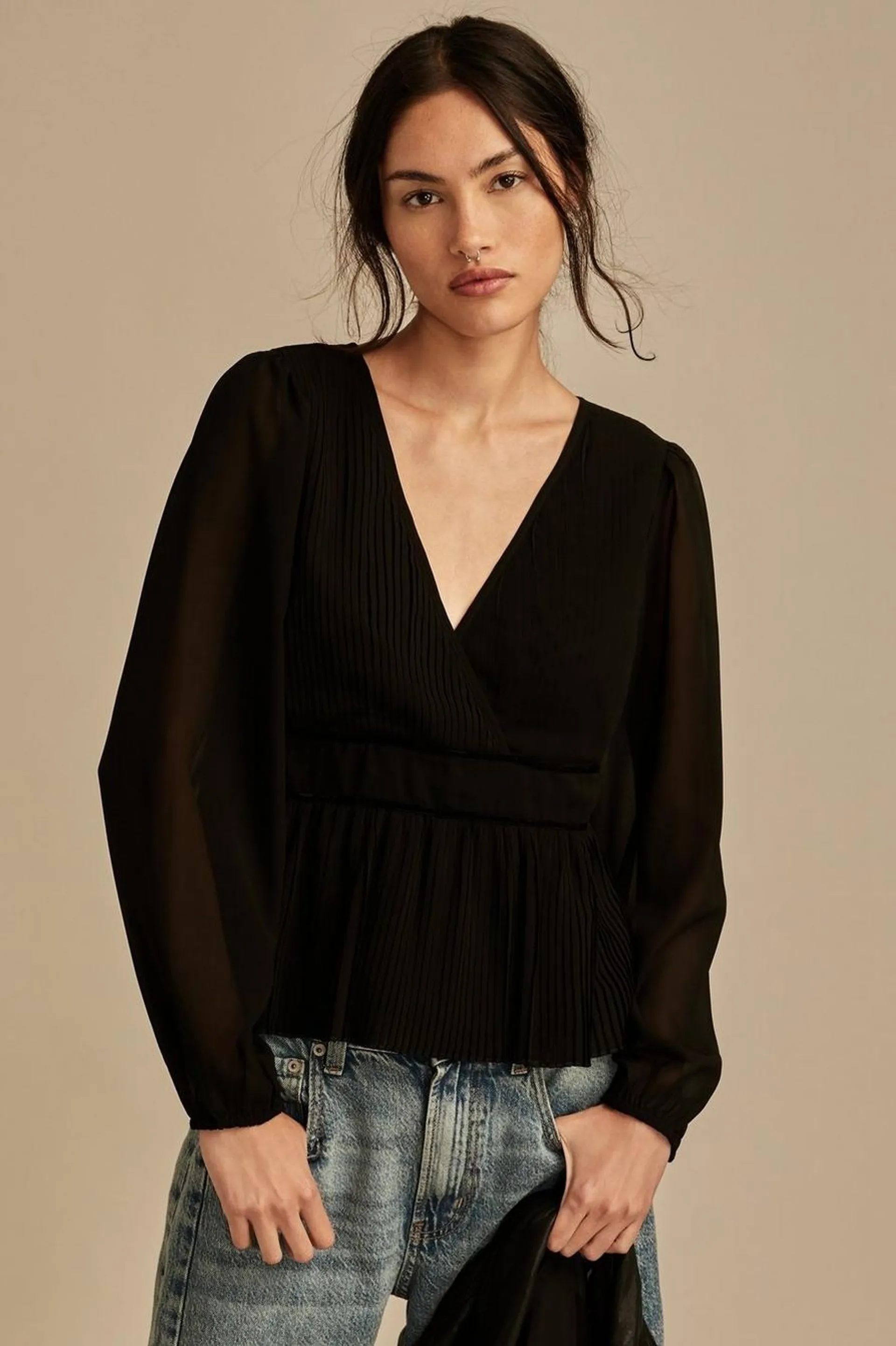 Long Sleeve Pleated Top