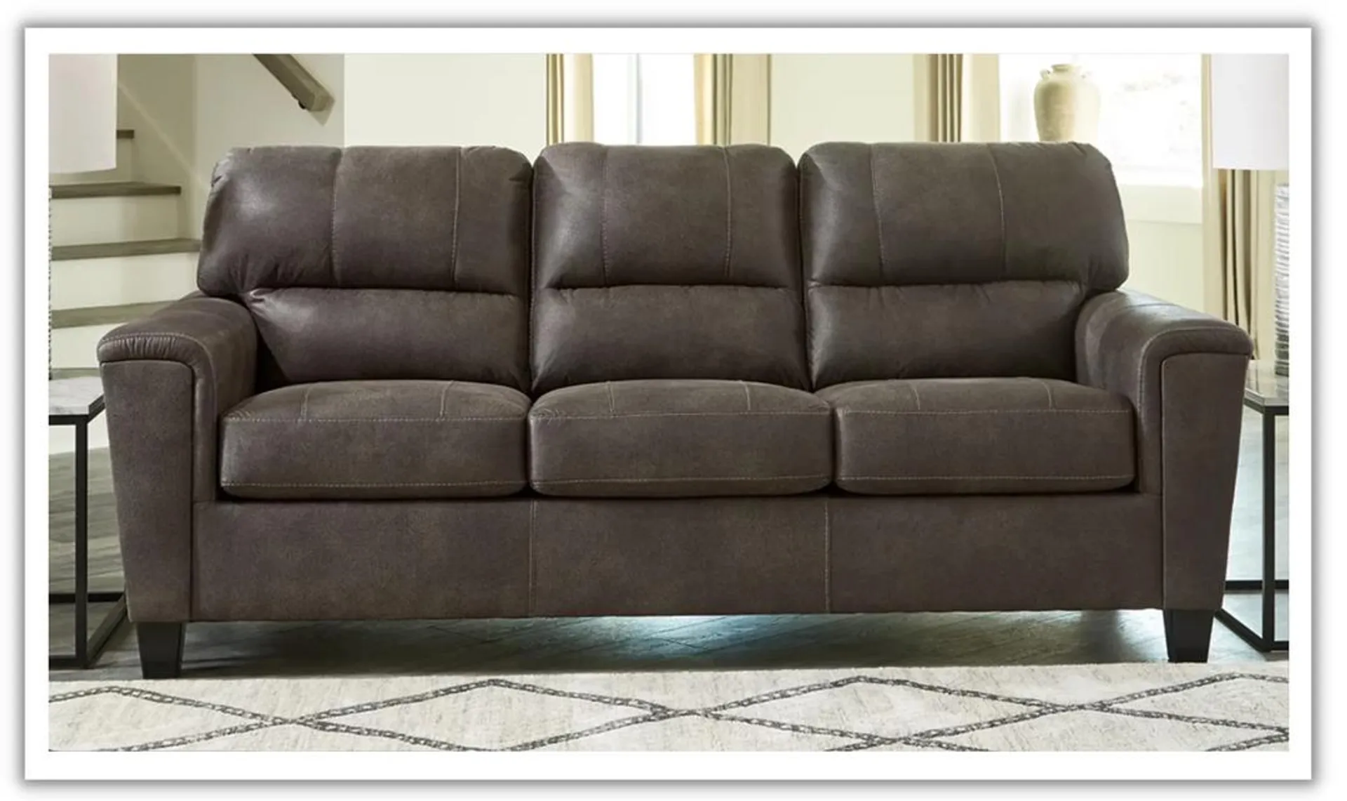 Ashley Navi 3-Seater Faux Leather Sofa with Track Arms