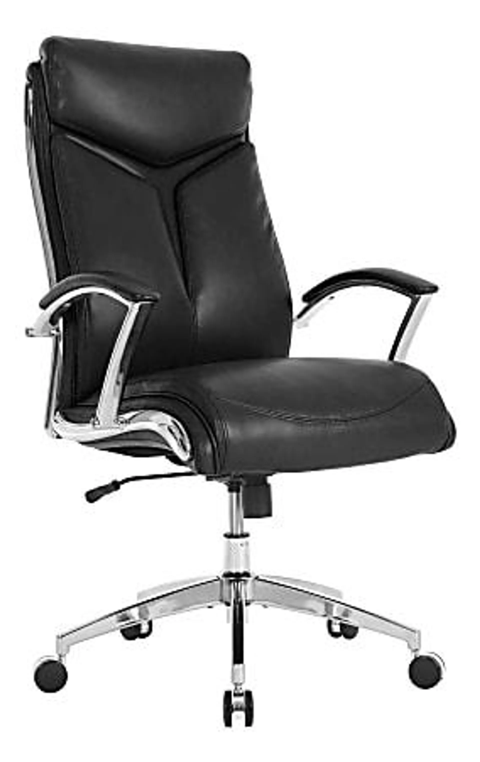 Realspace® Modern Comfort Verismo Bonded Leather High-Back Executive Office Chair, Black/Chrome, BIFMA Compliant