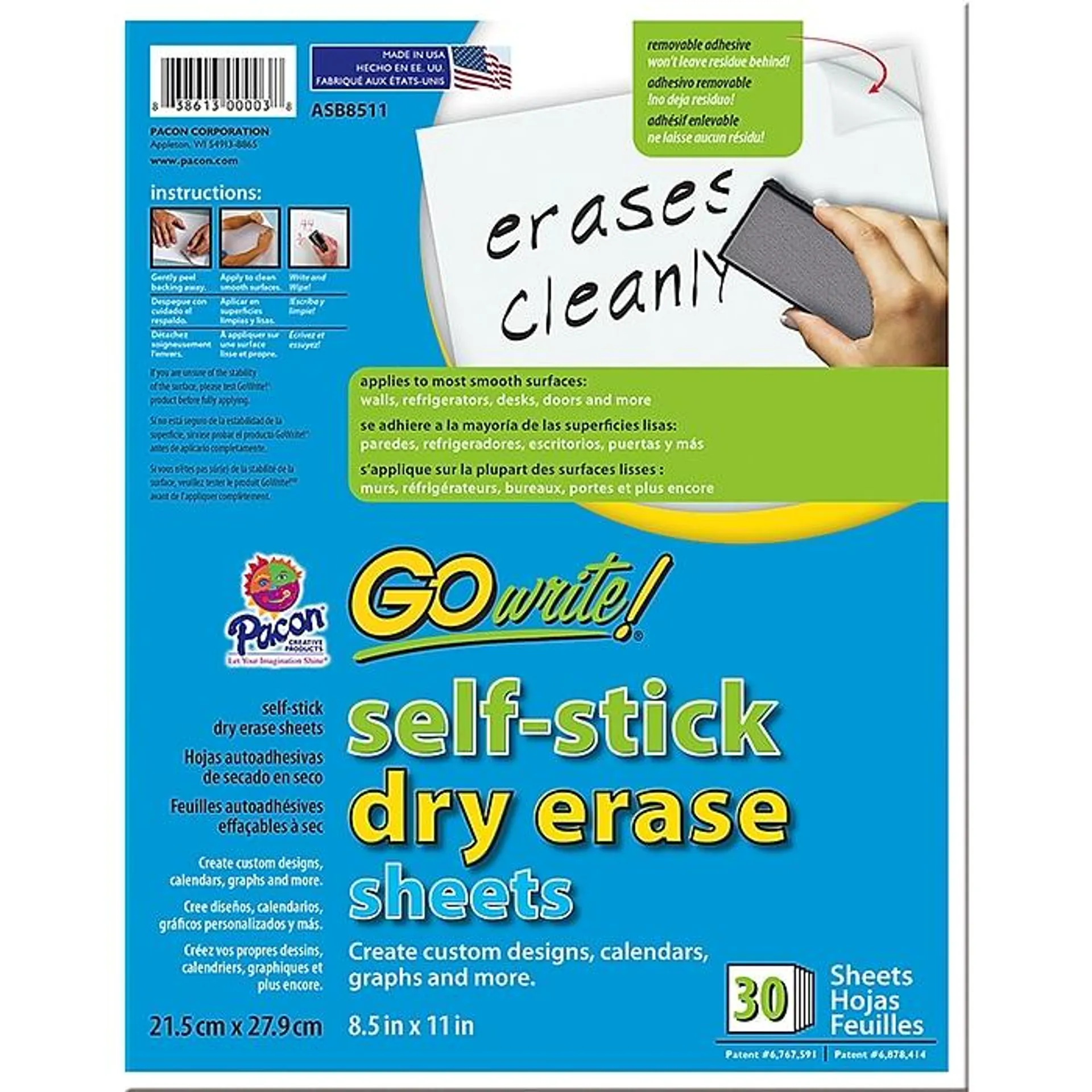 Pacon Go Write Dry Erase Sheets 30PK 8 1/2 X 11 Plain,