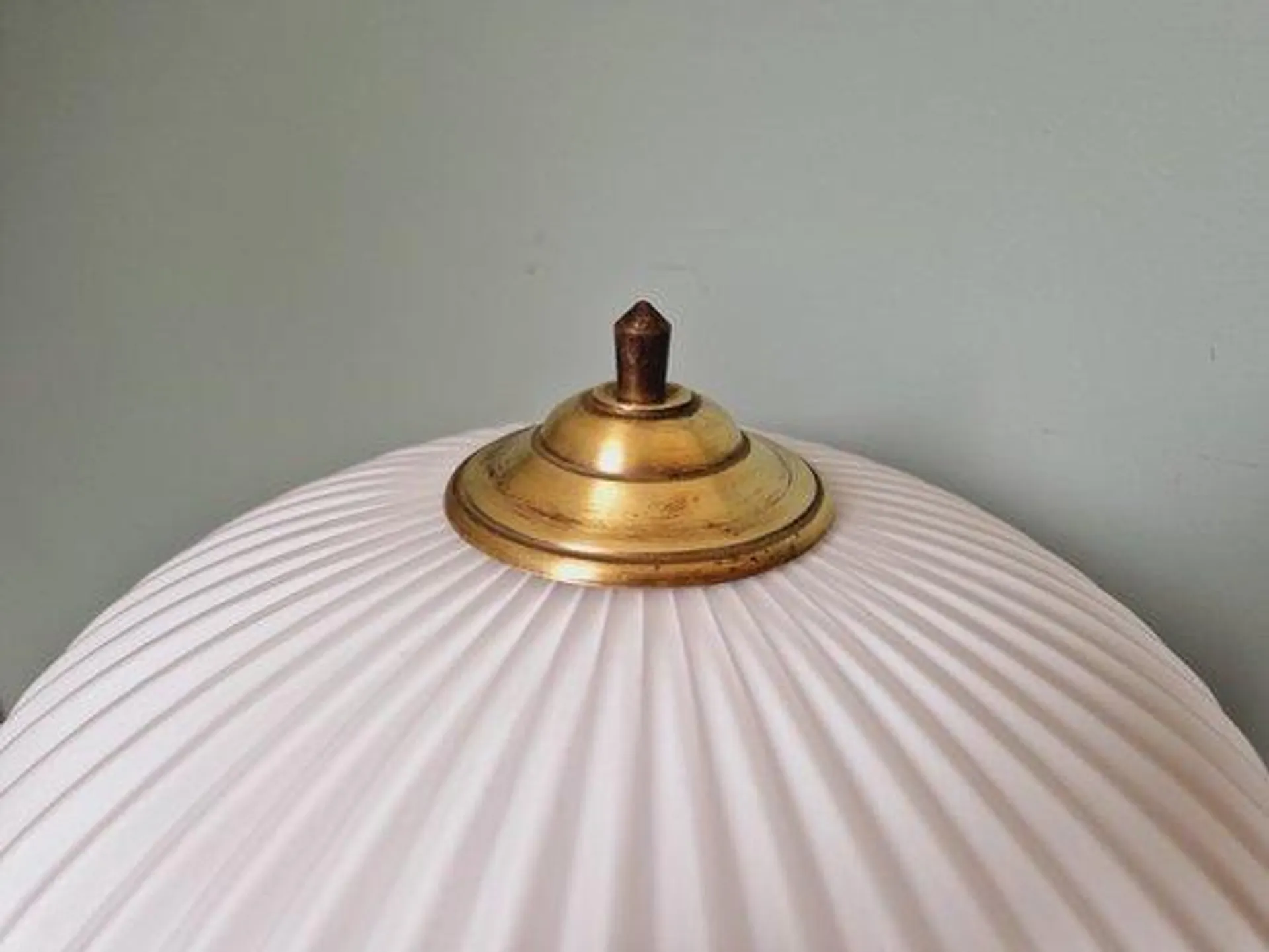 Large Scandinavian Table Lamp in White Opaline and Teak