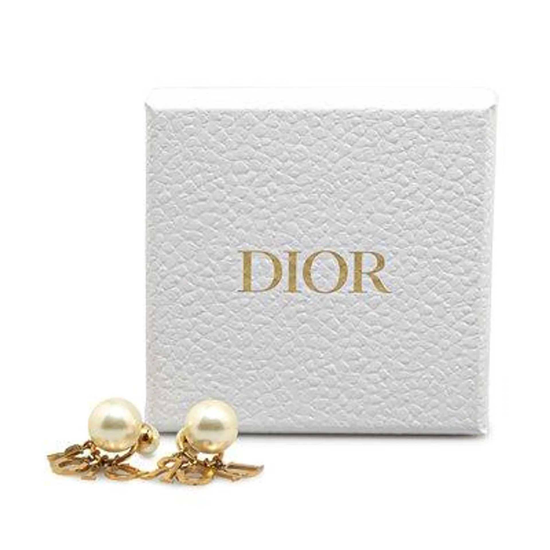 Gold Plated Logo Faux Pearl Push Back Earrings from Christian Dior, Set of 2