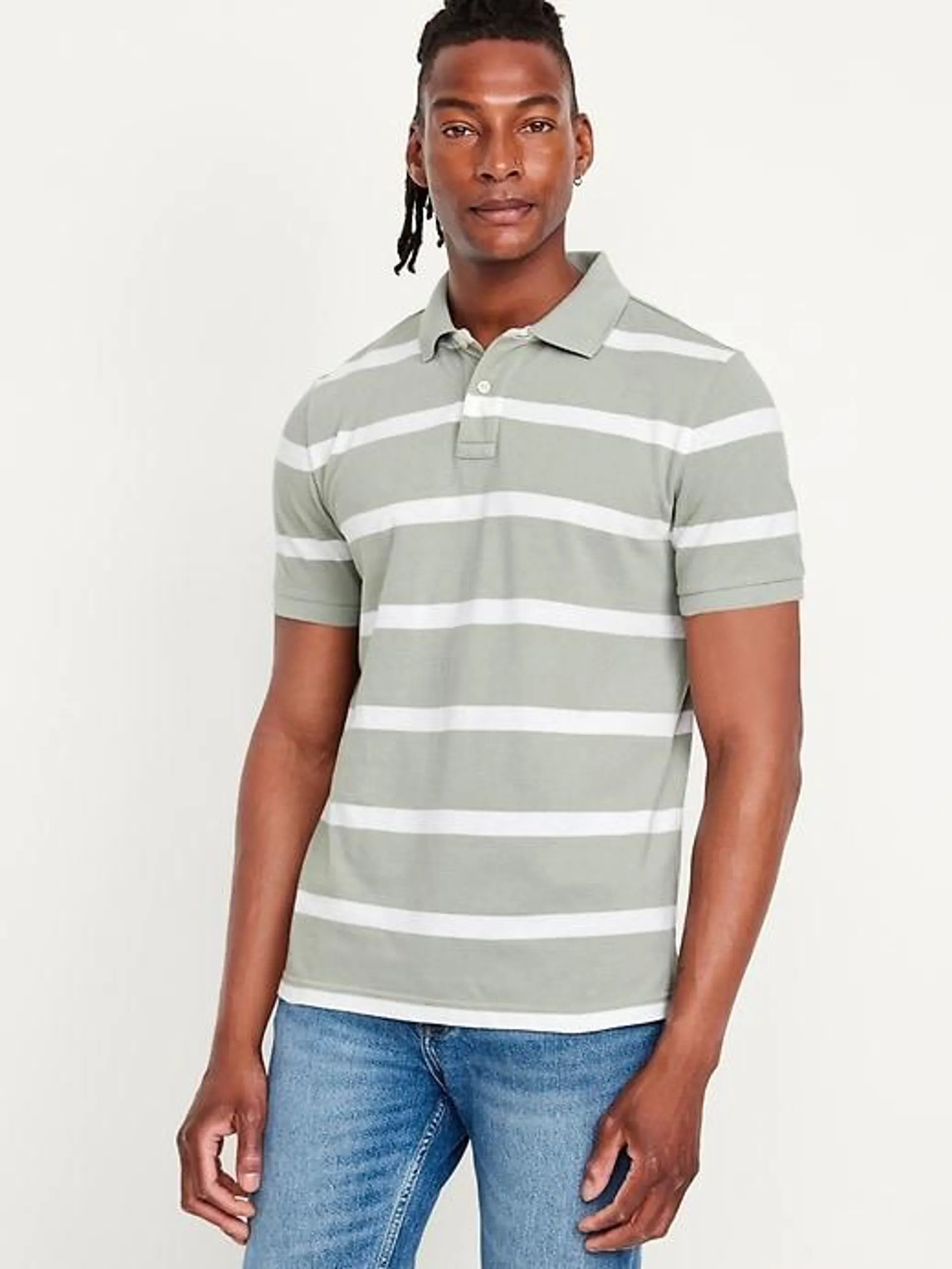 Classic Fit Striped Pique Polo