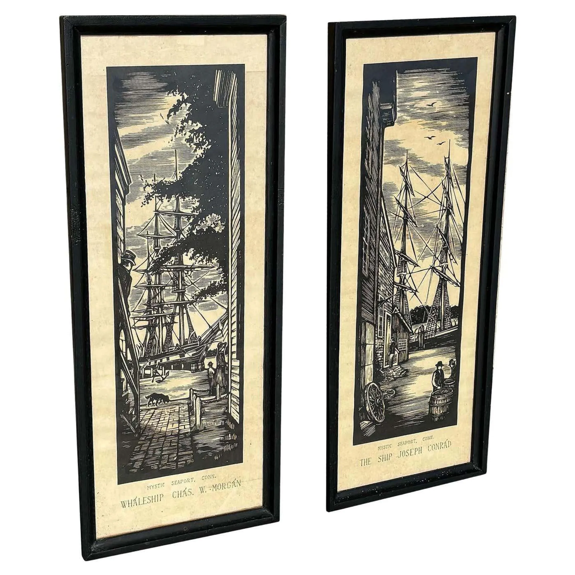 Set of two Mystic Seaport Whaling Woodblock Prints by James Arnold