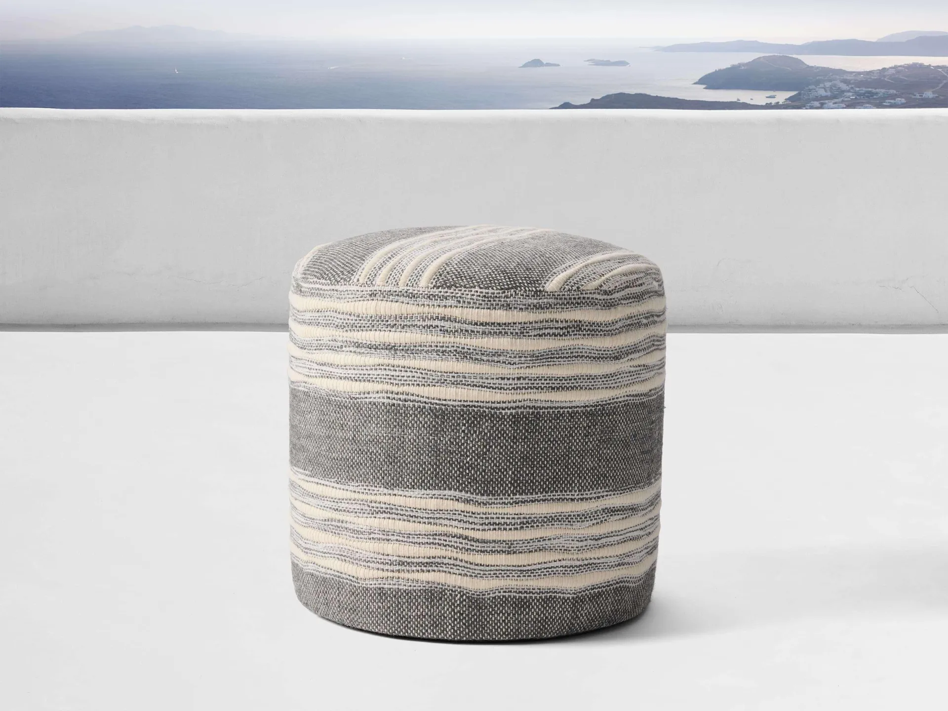 Striped Round Performance Pouf