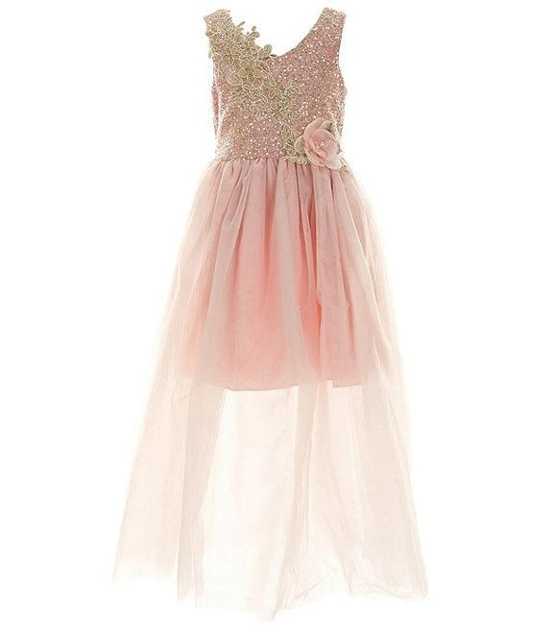 Big Girls 7-16 Sleeveless Sequin-Embellished Bodice/Tulle-Skirted Ballgown