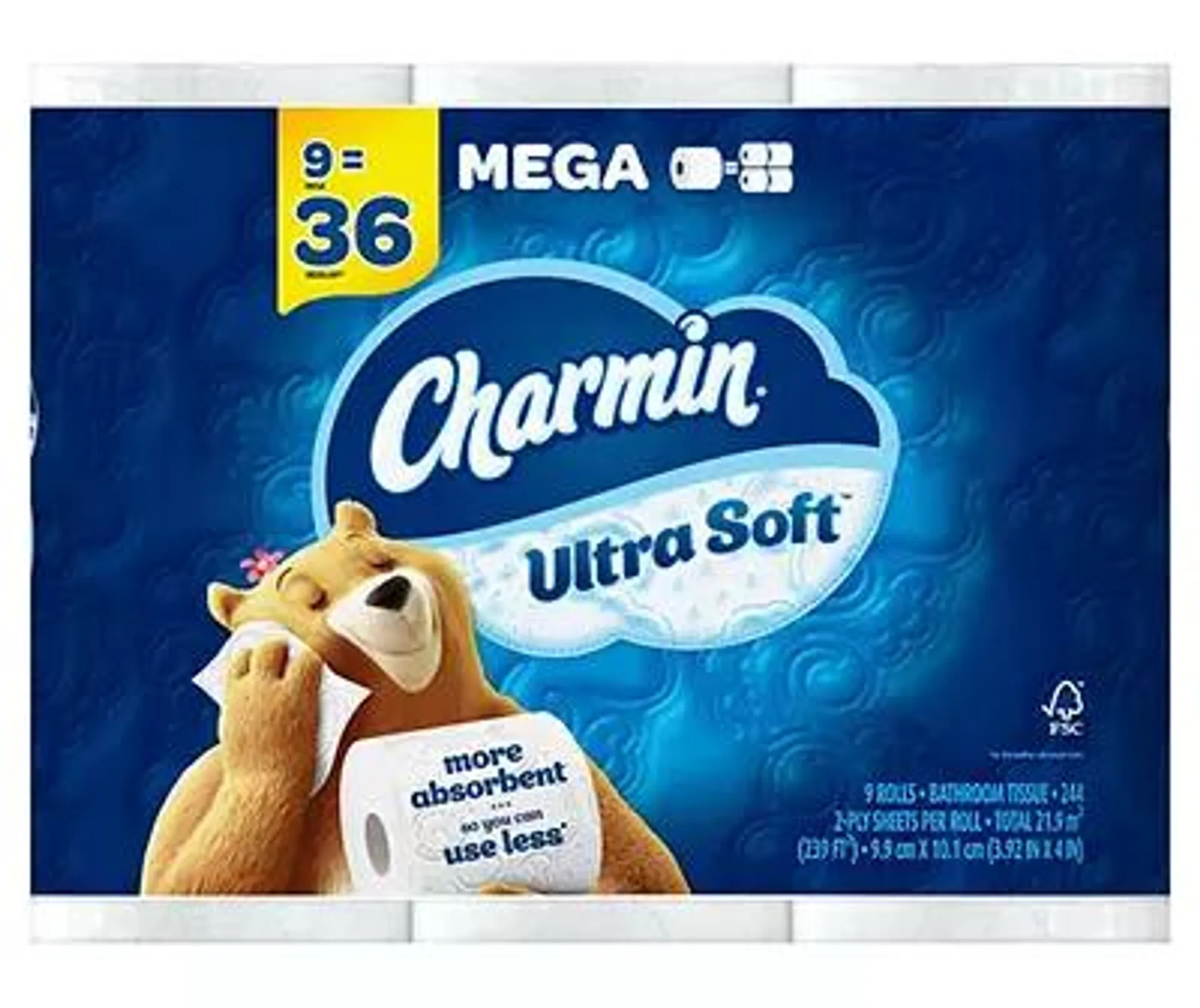 Charmin Ultra Soft Toilet Paper 9 Mega Rolls, 244 Sheets Per Roll