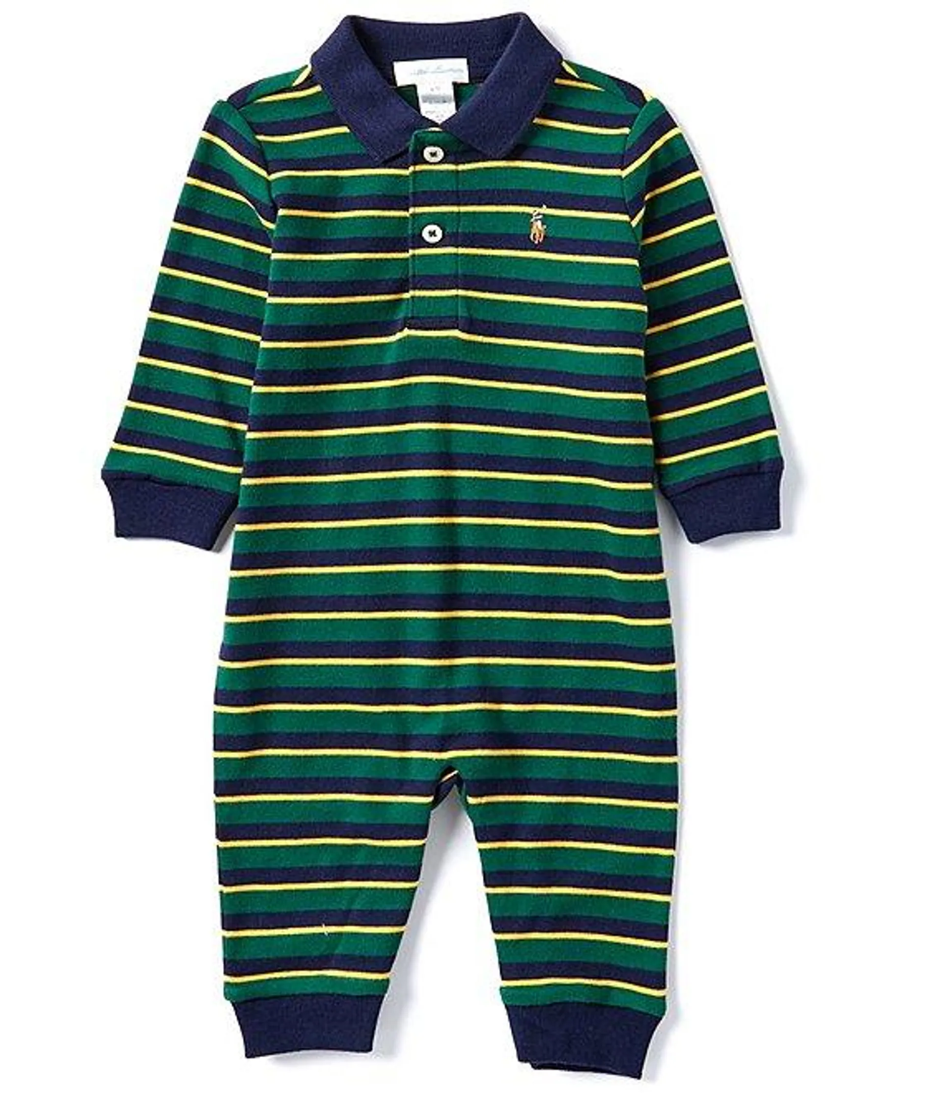 Baby Boys 3-12 Months Long Sleeve Striped Polo Coveralls