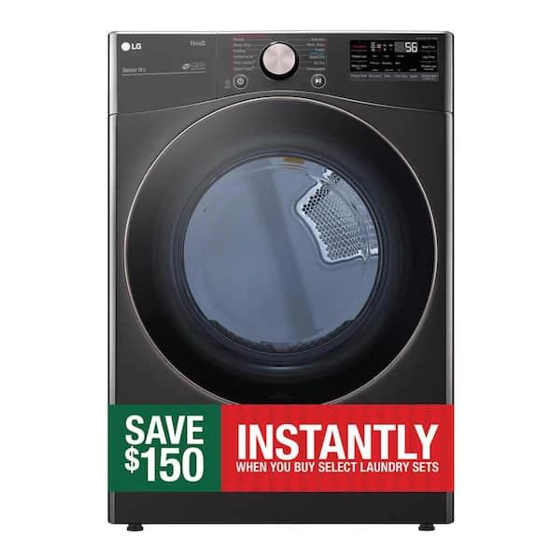 7.4 Cu. Ft. Vented SMART Stackable Electric Dryer in Black Steel with TurboSteam and Sensor Dry Technology