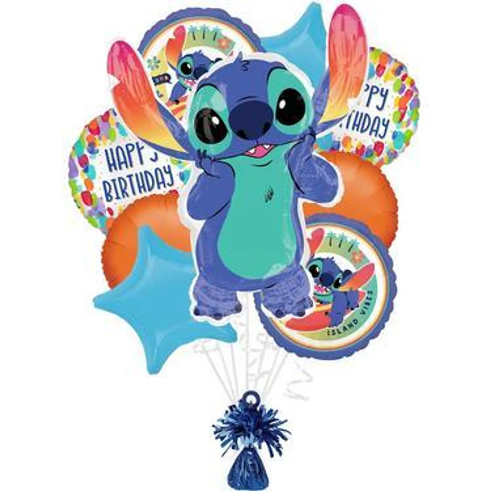 Stitch Aloha Foil Balloon Bouquet with Balloon Weight, 10pc - Disney Lilo & Stitch