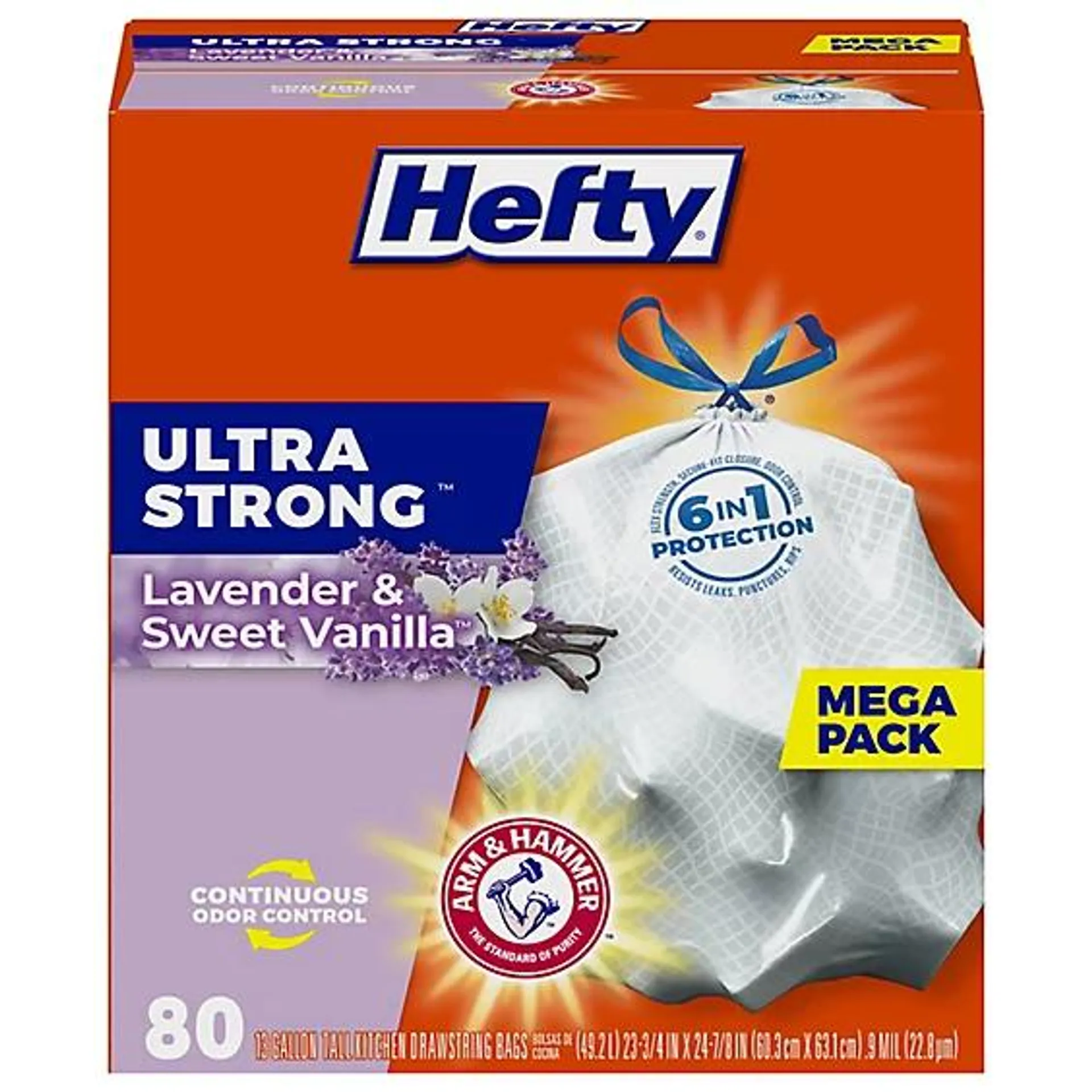 Hefty Trash Bags Drawstring Ultra Strong Tall 13 Gallon Lavender & Sweet Vanilla - 80 Count