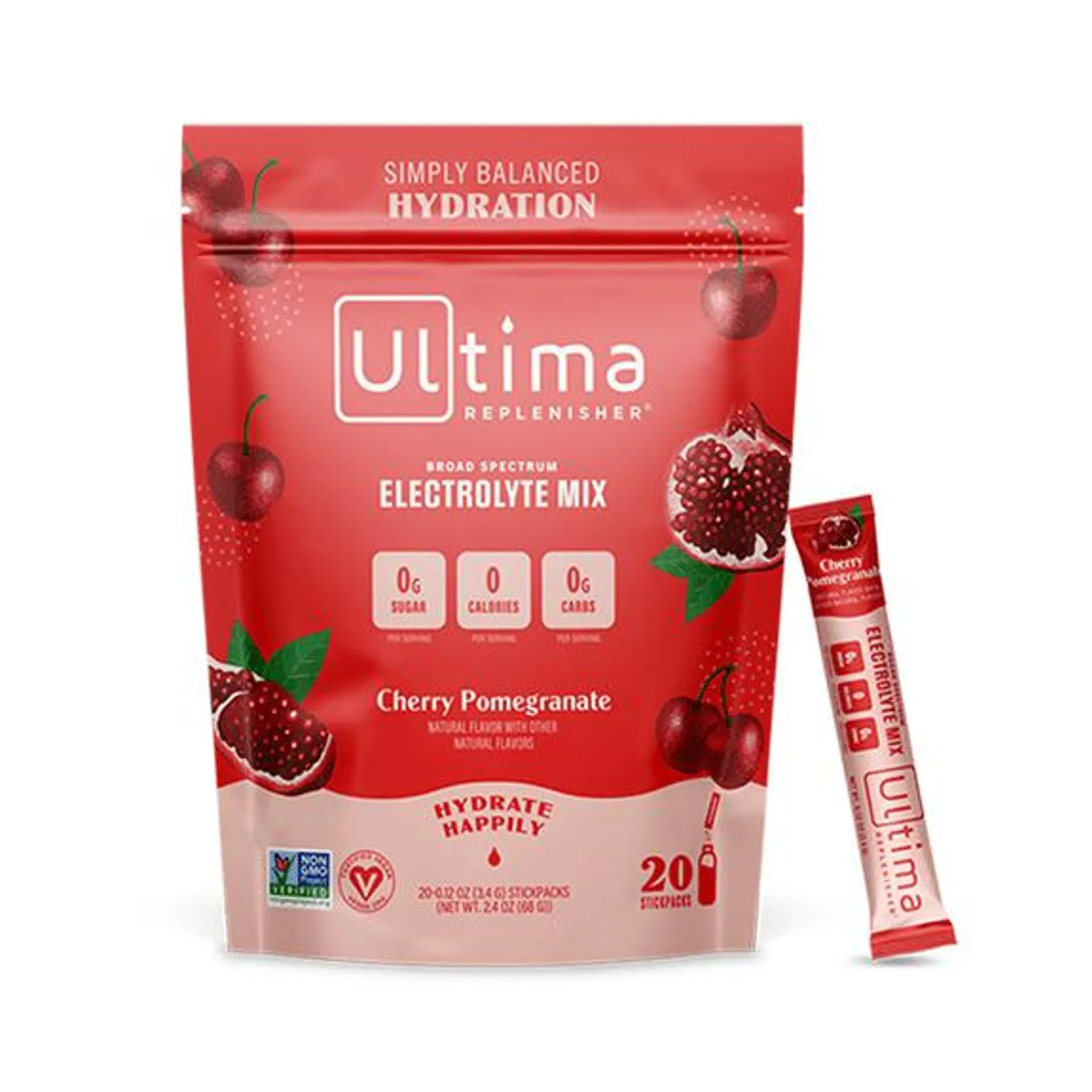 Ultima Replenisher Hydration Electrolyte Packets- Keto & Sugar Free- Feel Replenished, Revitalized- Naturally Sweetened- Non-GMO & Vegan Electrolyte Drink Mix- Cherry Pomegranate, 20 Count