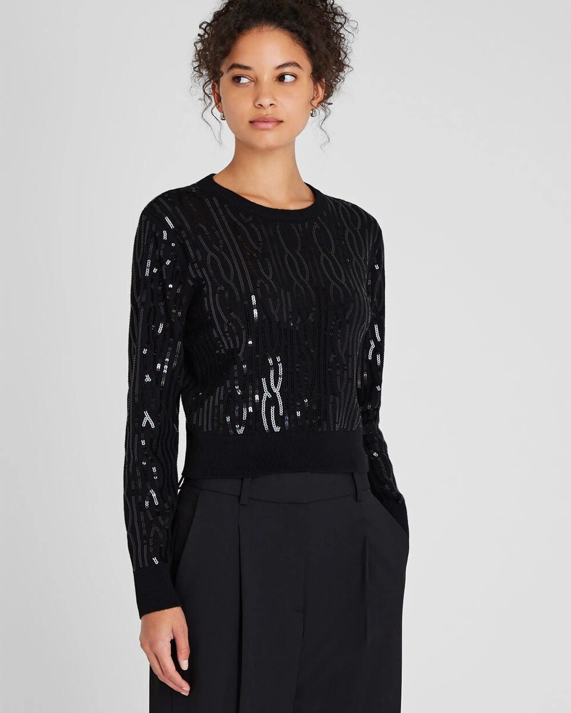 Sequin-Embroidered Shrunken Sweater