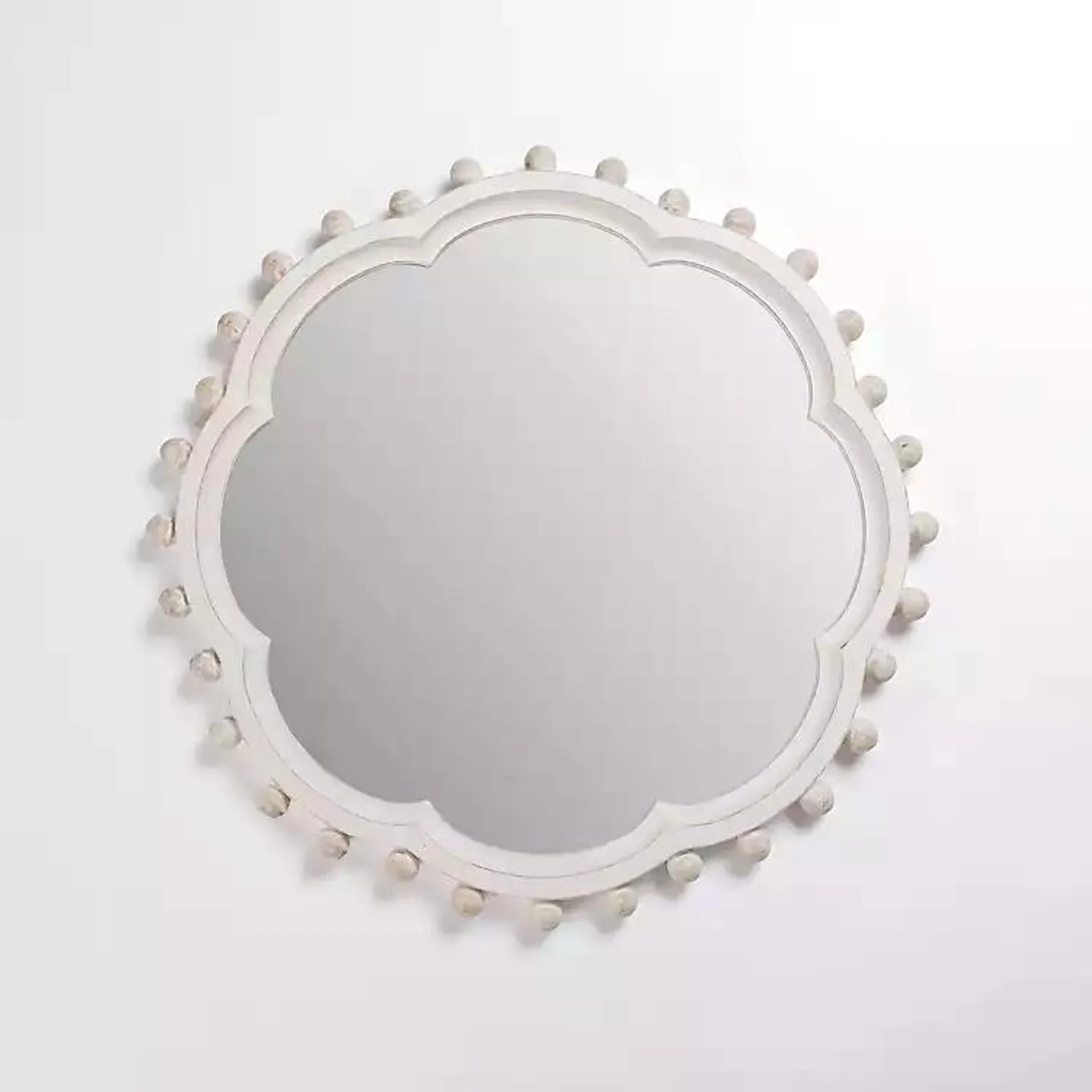 Whitewashed Beads Scalloped Willa Wall Mirror