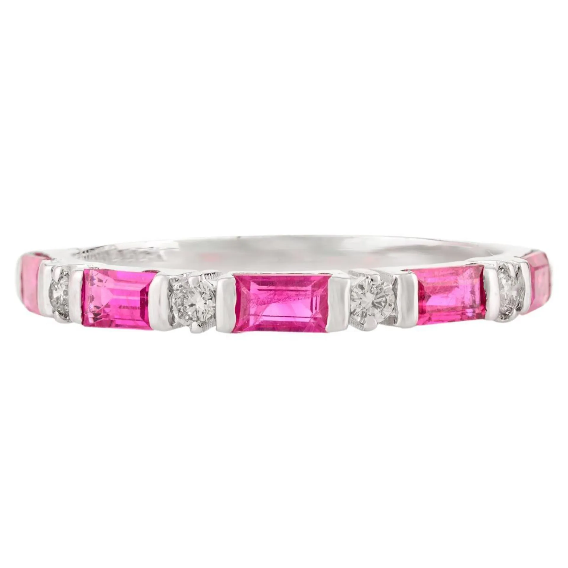 Alternate Baguette Cut Ruby Diamond Band Ring in 14k Solid White Gold Gift