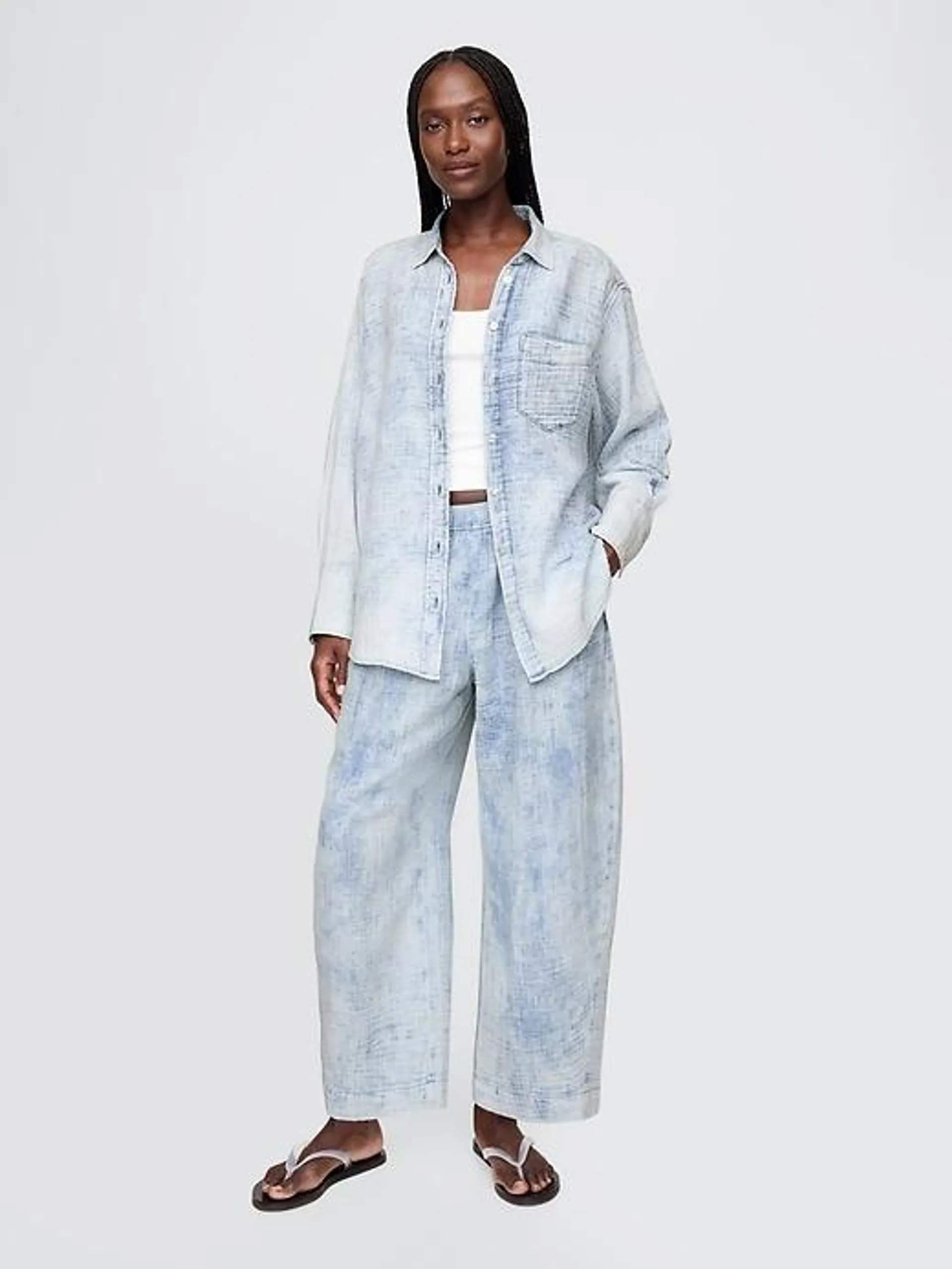 Cotton Gauze Denim Easy Barrel Pants