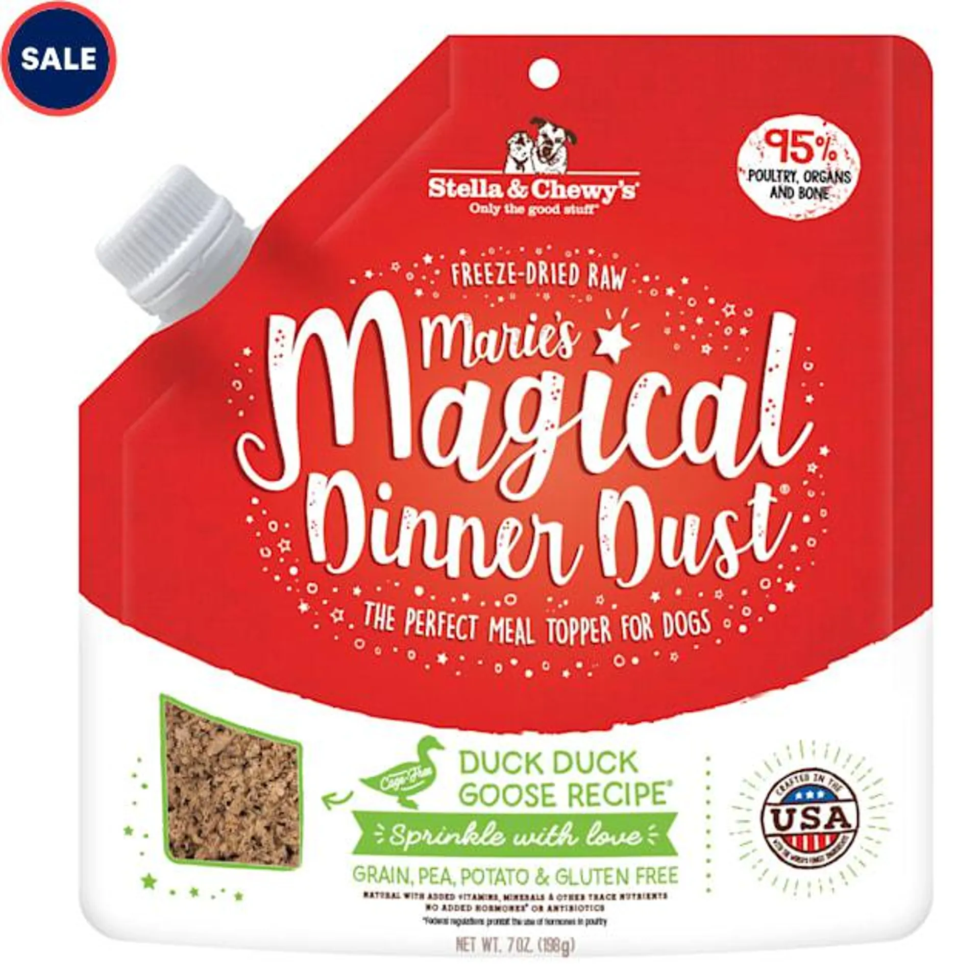 Stella & Chewy's Freeze-Dried Raw Marie's Magical Dinner Dust High Protein Meal Duck Goose Recipe Dry Dog Food Topper, 7 oz.