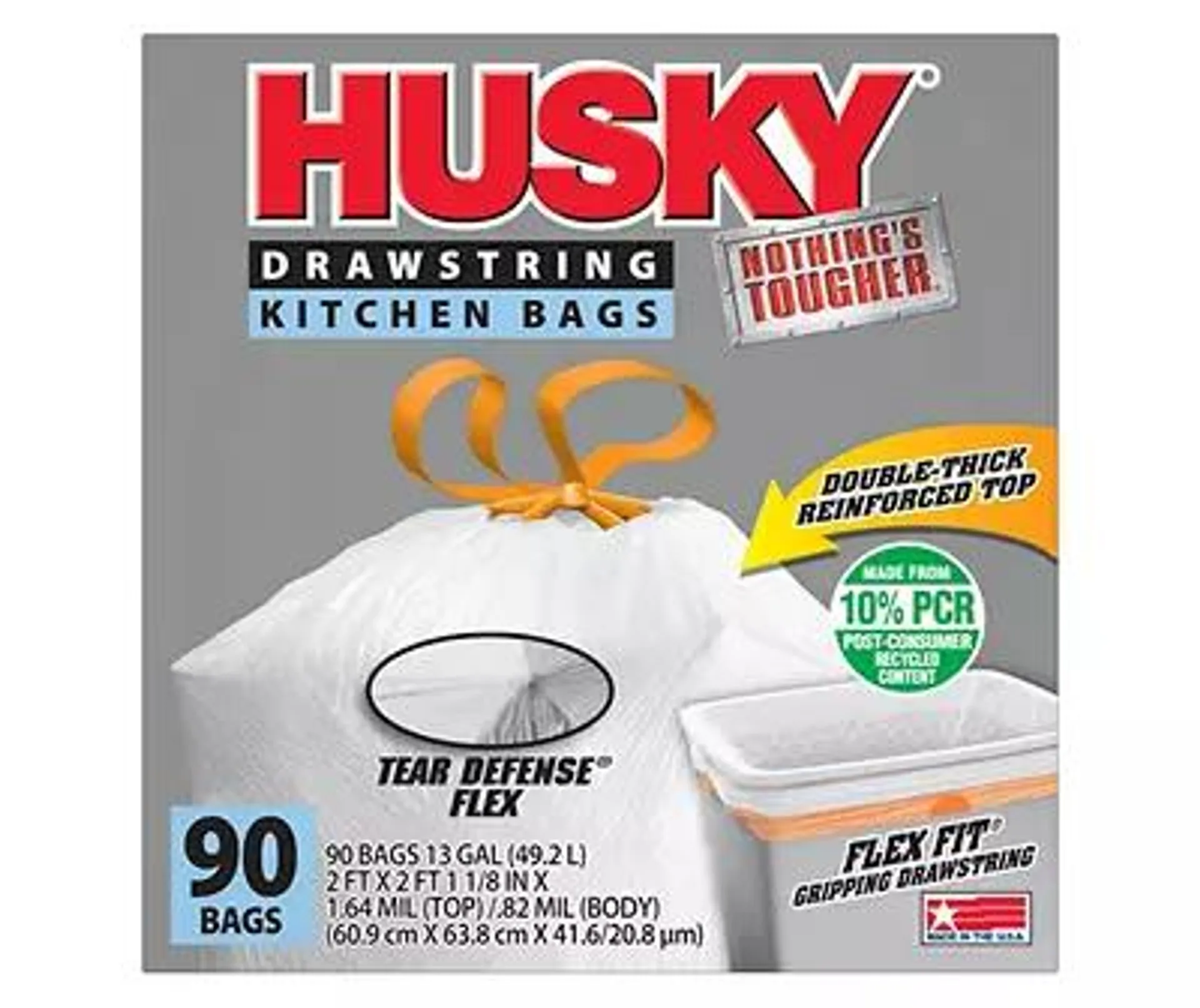 13-Gallon Tear Defense Flex Drawstring Kitchen Bags, 90-Count