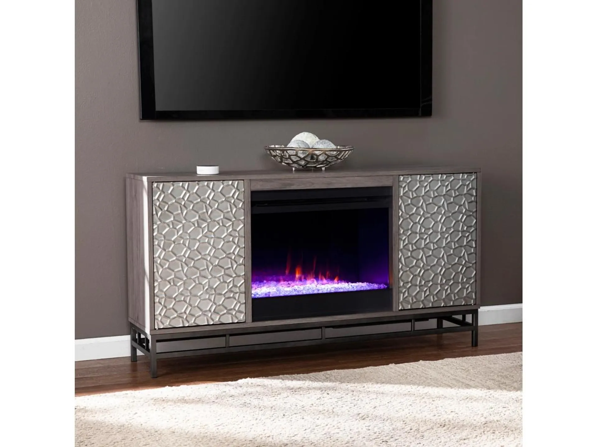 Southern Enterprises Furniture Hamburg 54" TV Stand with Color Changing Fireplace