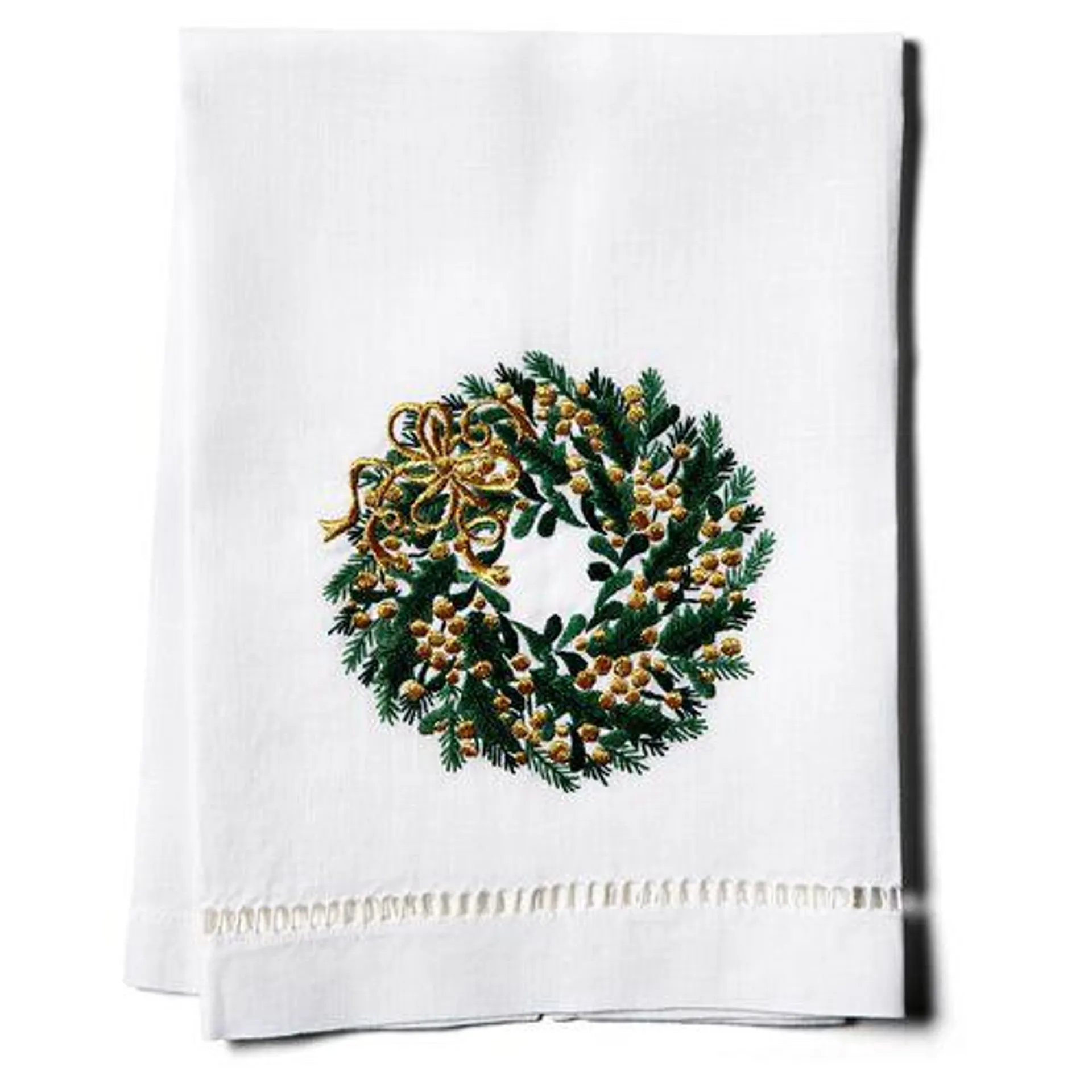 Evergreen Wreath Linen Guest Towel