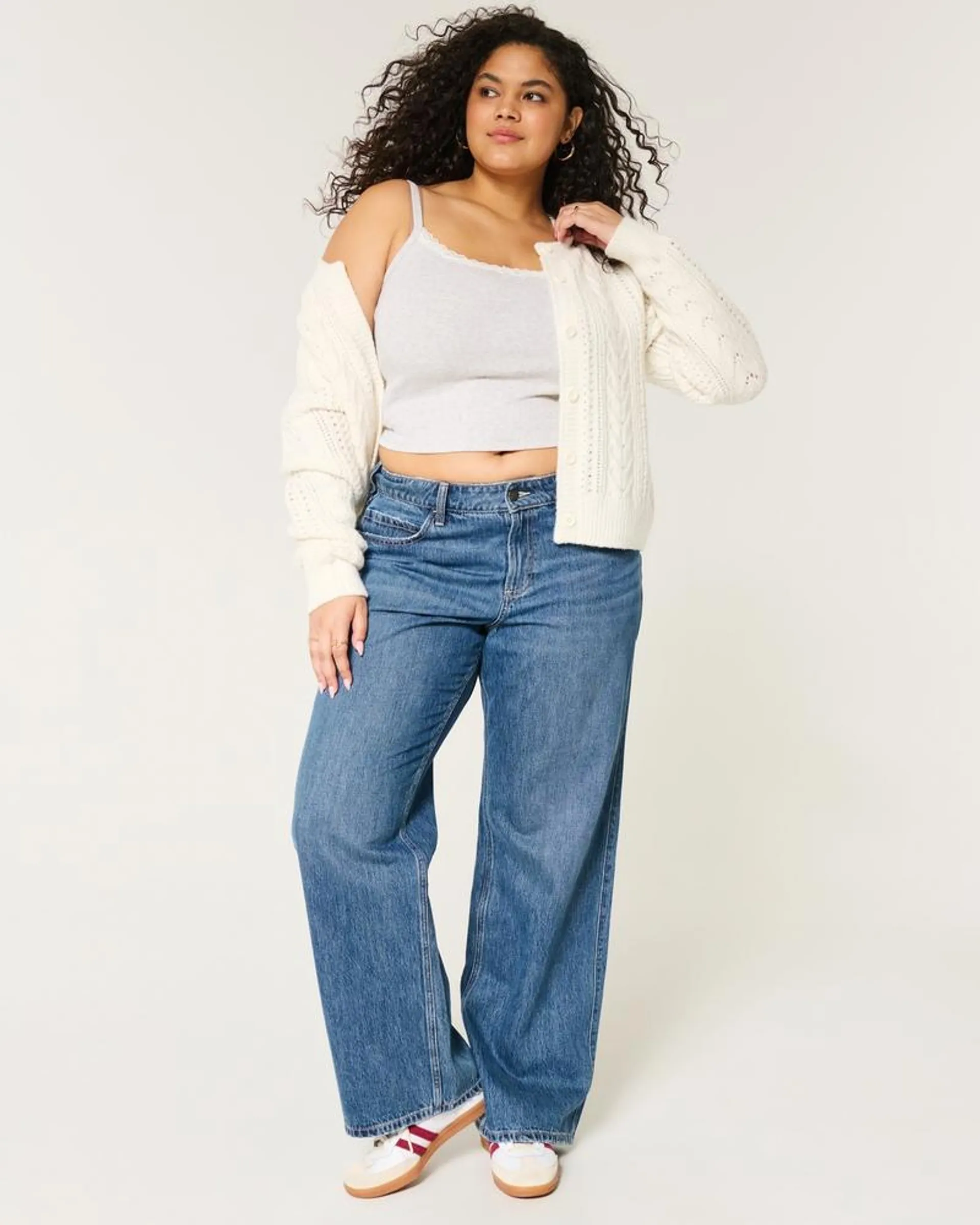 Curvy Mid-Rise Medium Wash Baggy Jeans