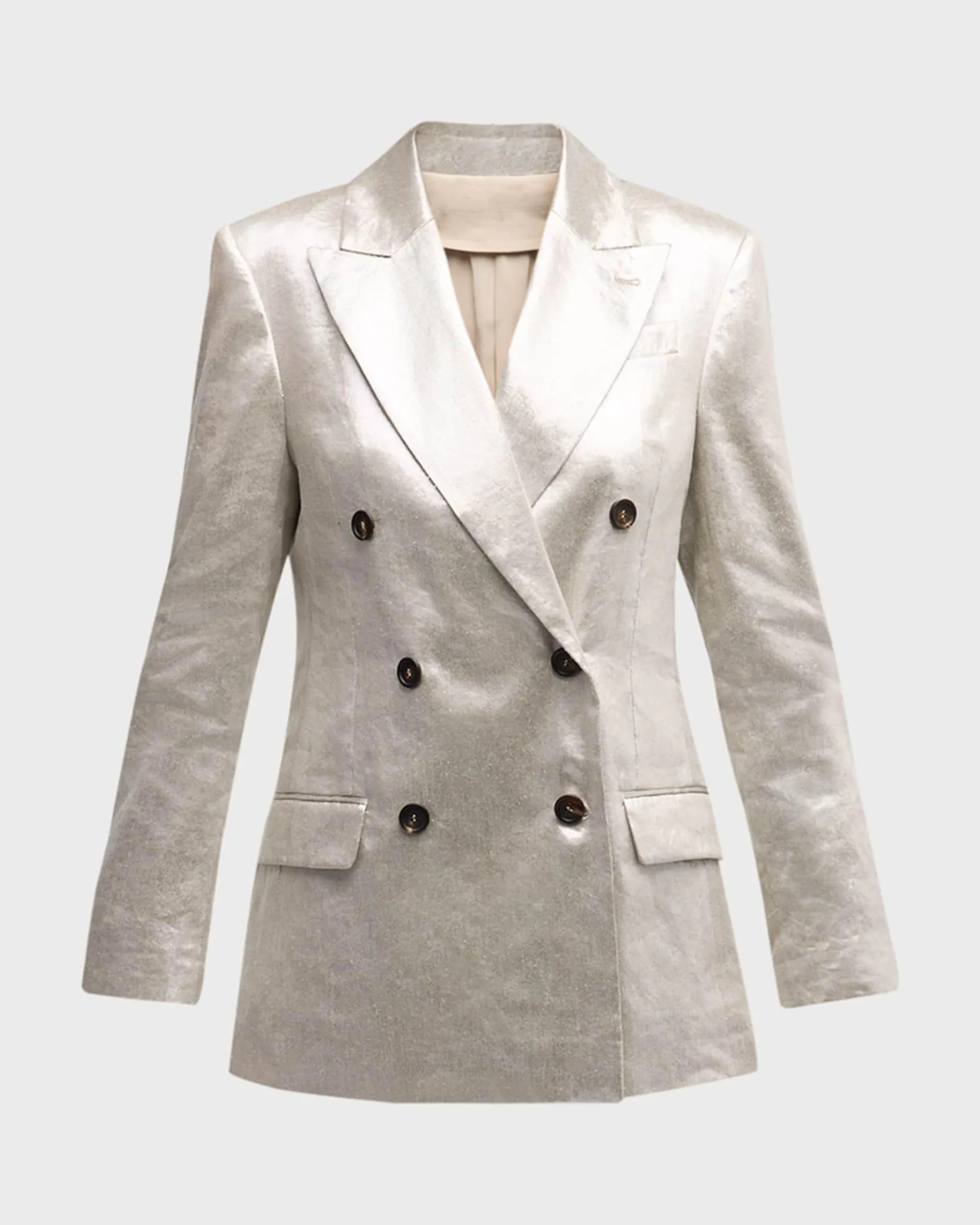 Metallic Linen Double-Breasted Blazer Jacket