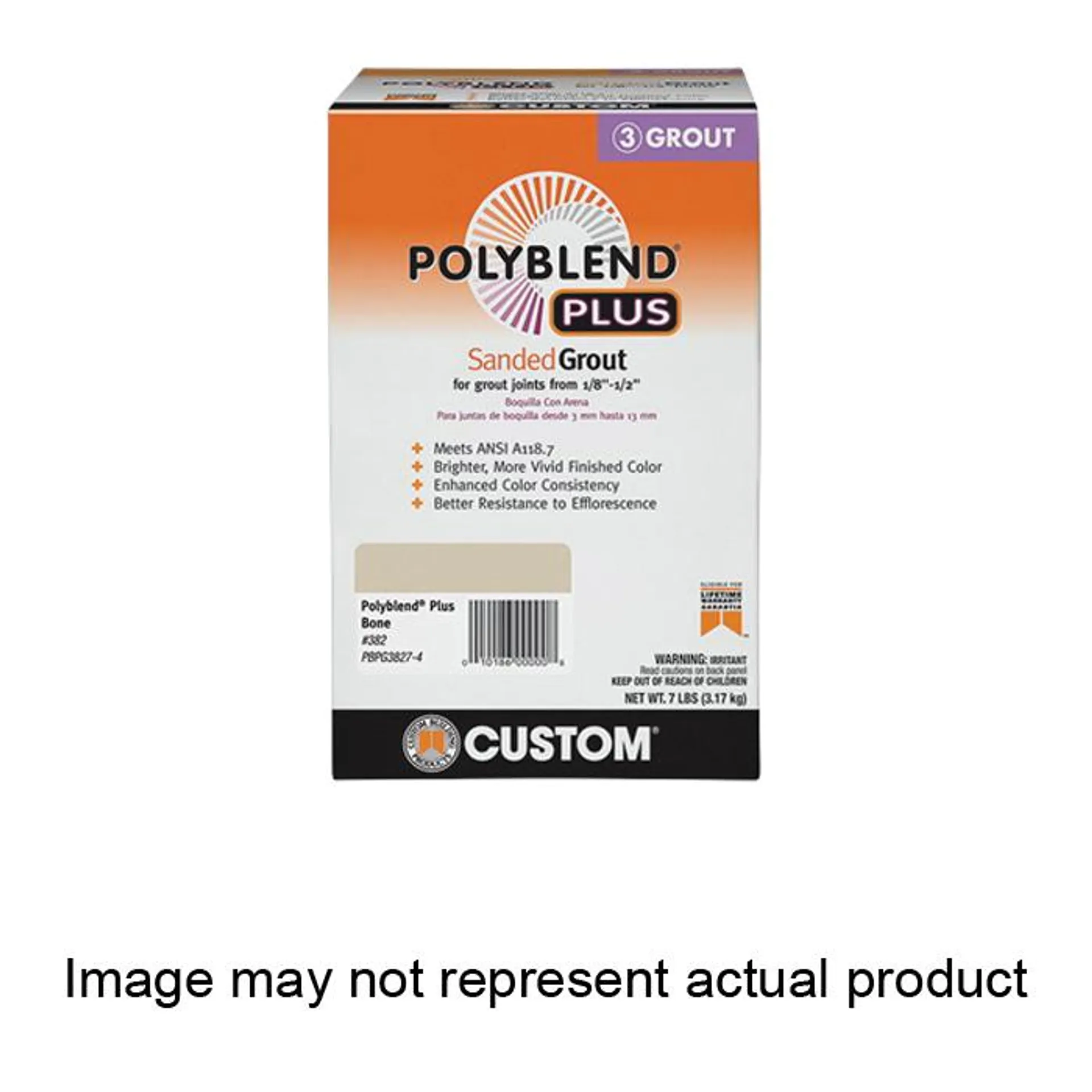 Polyblend Plus PBBG097-4 Sanded Grout, Solid Powder, Characteristic, Natural Gray, 7 lb Box