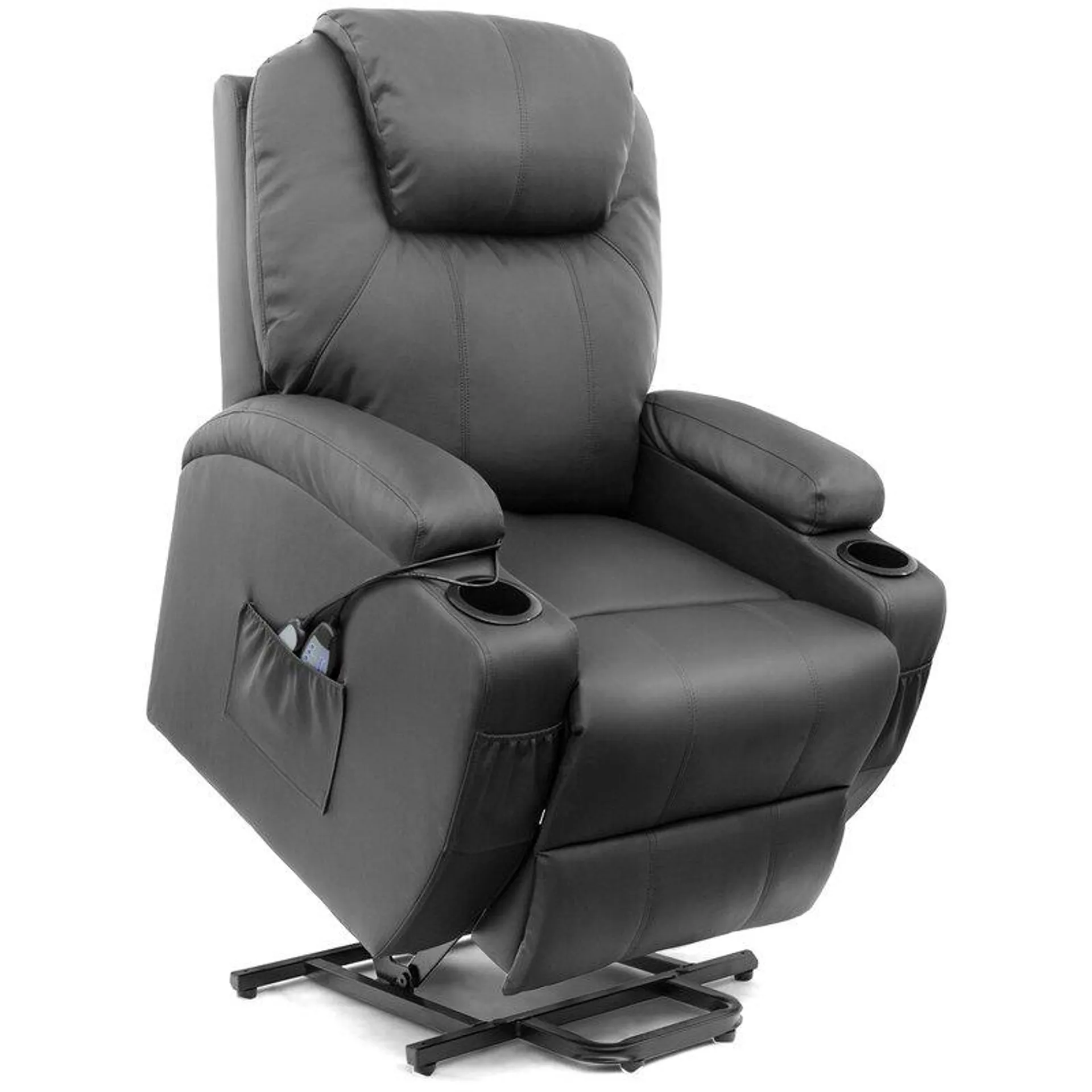 Electric Power Lift Recliner Chair with Massage for Elderly, PU Leather Home Theater Seat with Side Pockets and 2 Cup Holders Ergonomic Lounge Chair Single Sofa for Home Living Room