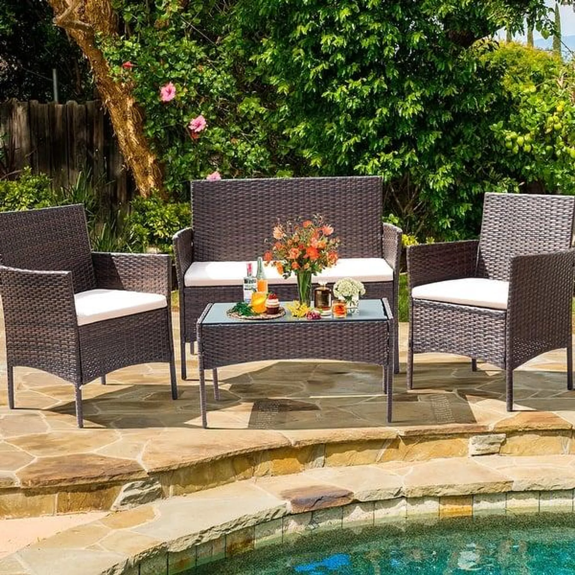 Homall PE Rattan 4-piece Outdoor Patio Set