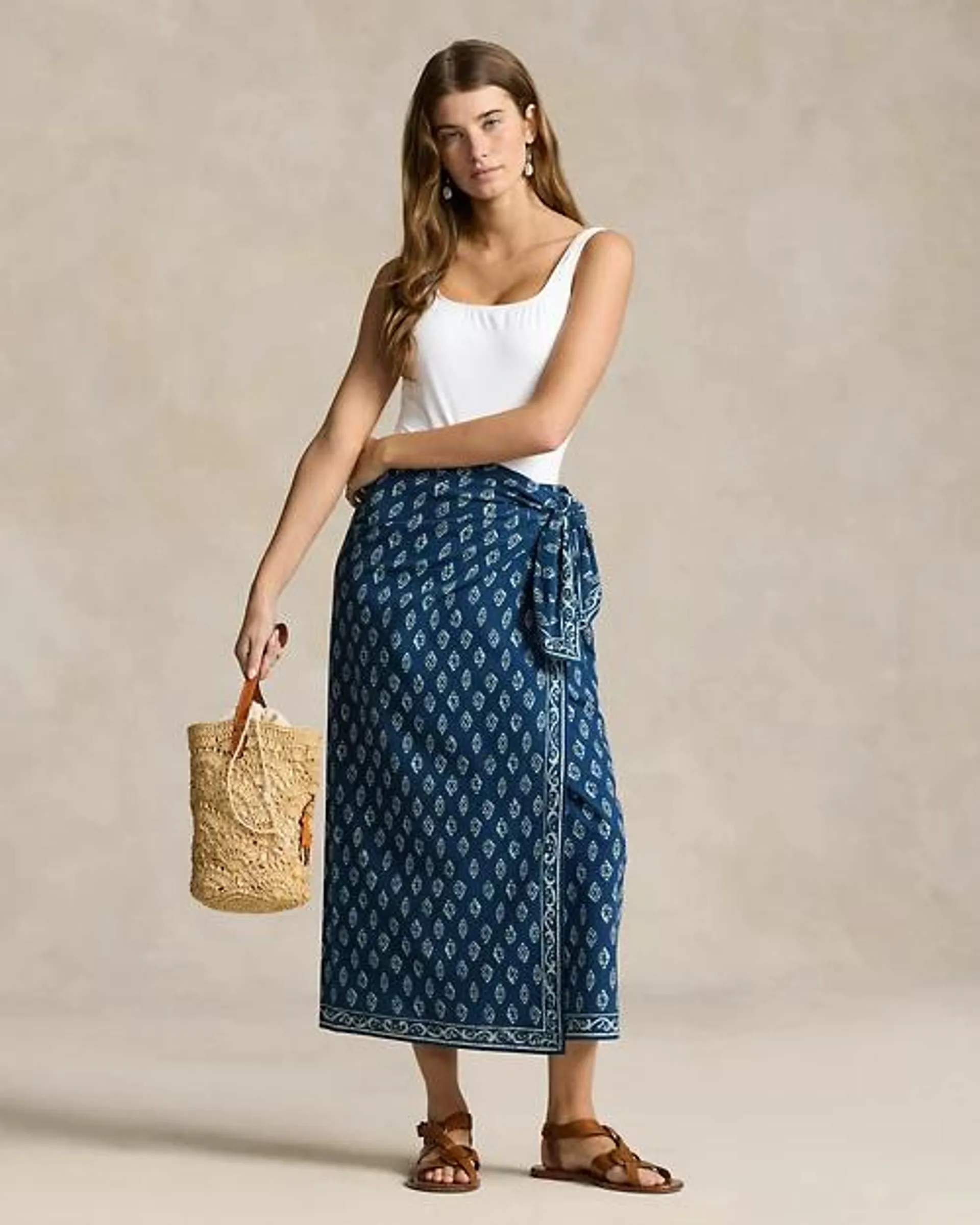 Printed Cotton Wrap Skirt