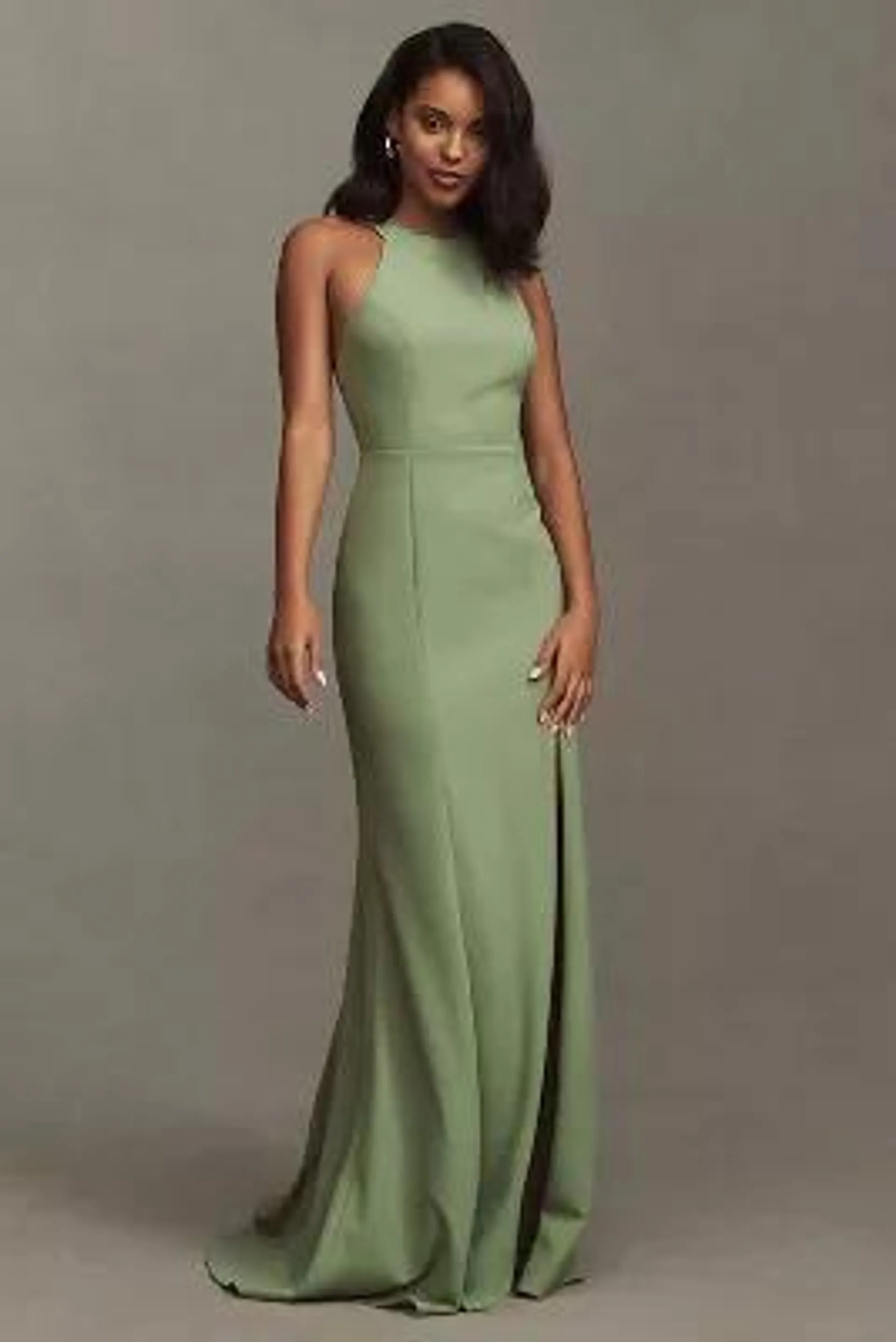 BHLDN Juliana High-Neck Side-Slit Stretch Crepe Maxi Dress