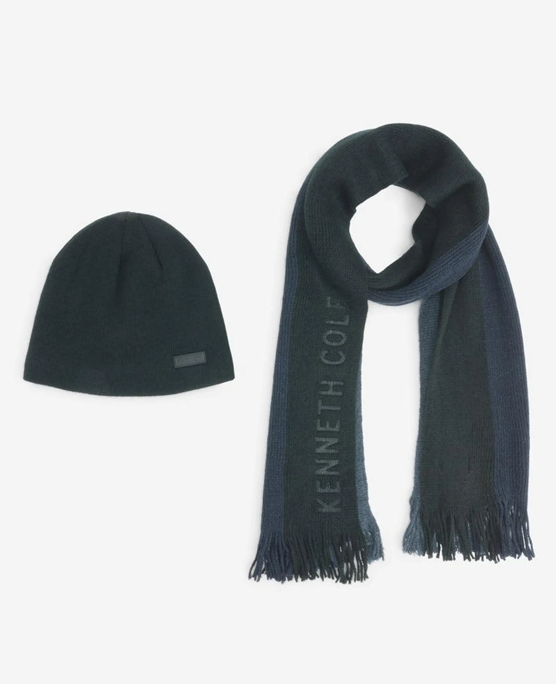 Striped Scarf with Sherpa-Lined Beanie Set