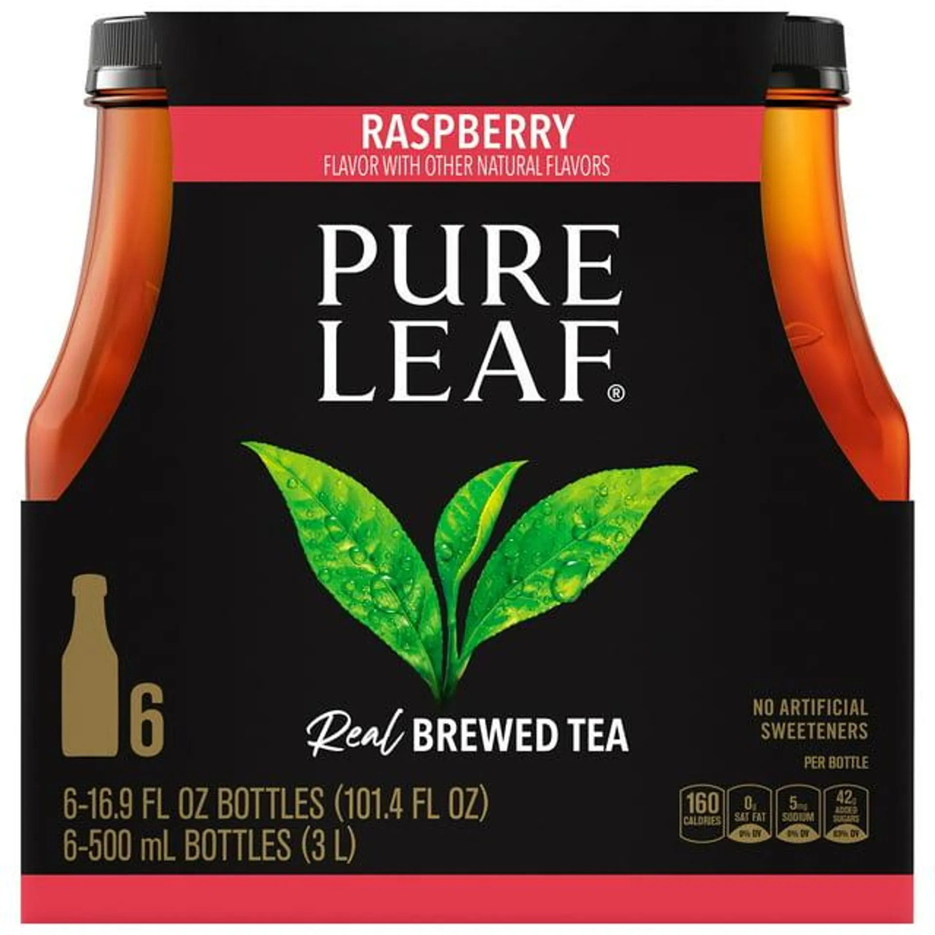 Pure Leaf Raspberry Real Brewed Iced Tea, Bottled Tea Drink, 16.9 oz, 6 Bottles