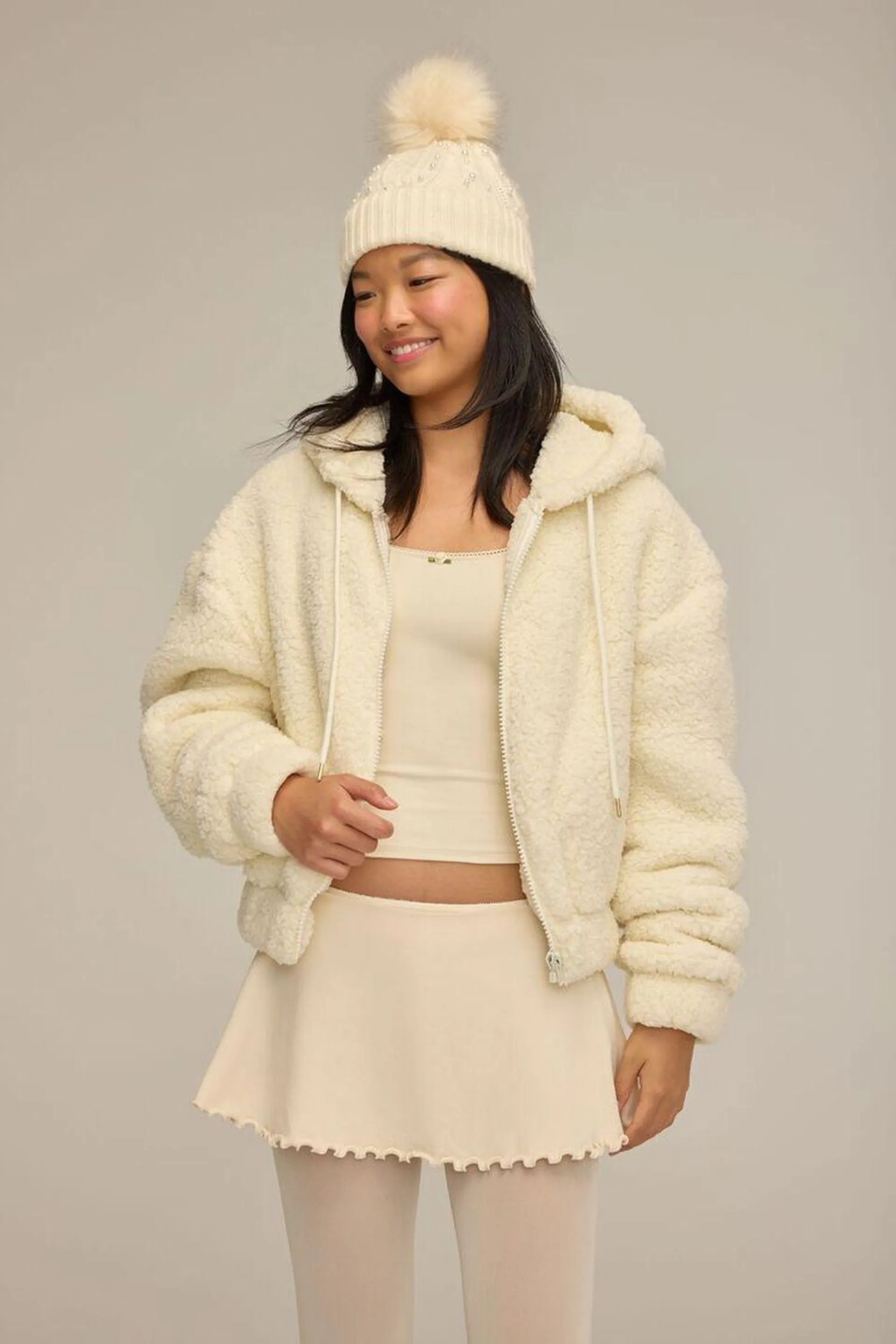 Faux Shearling Zip-Up Hoodie