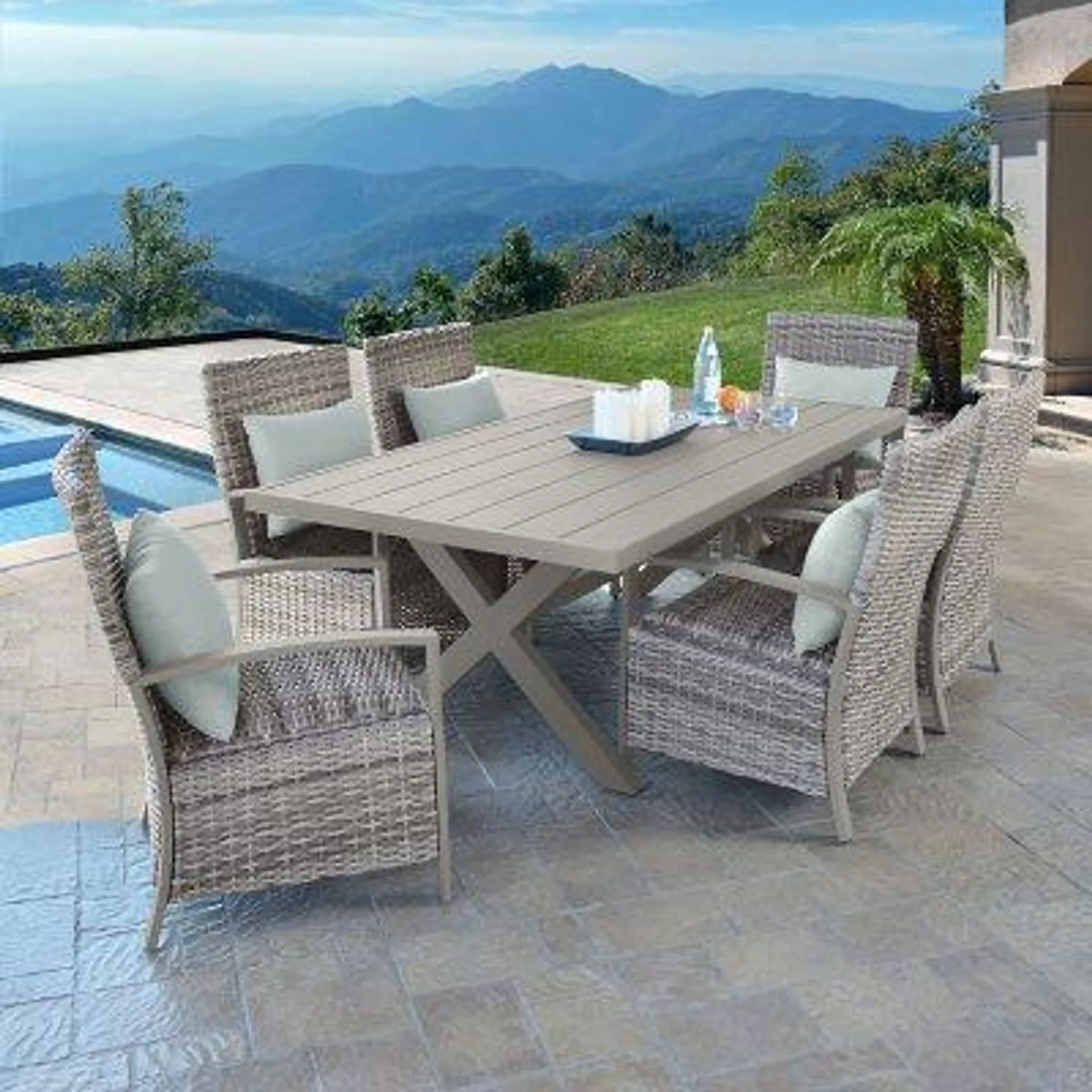 Abbyson Rowan 7-Piece Dining Set with Sunbrella Fabric