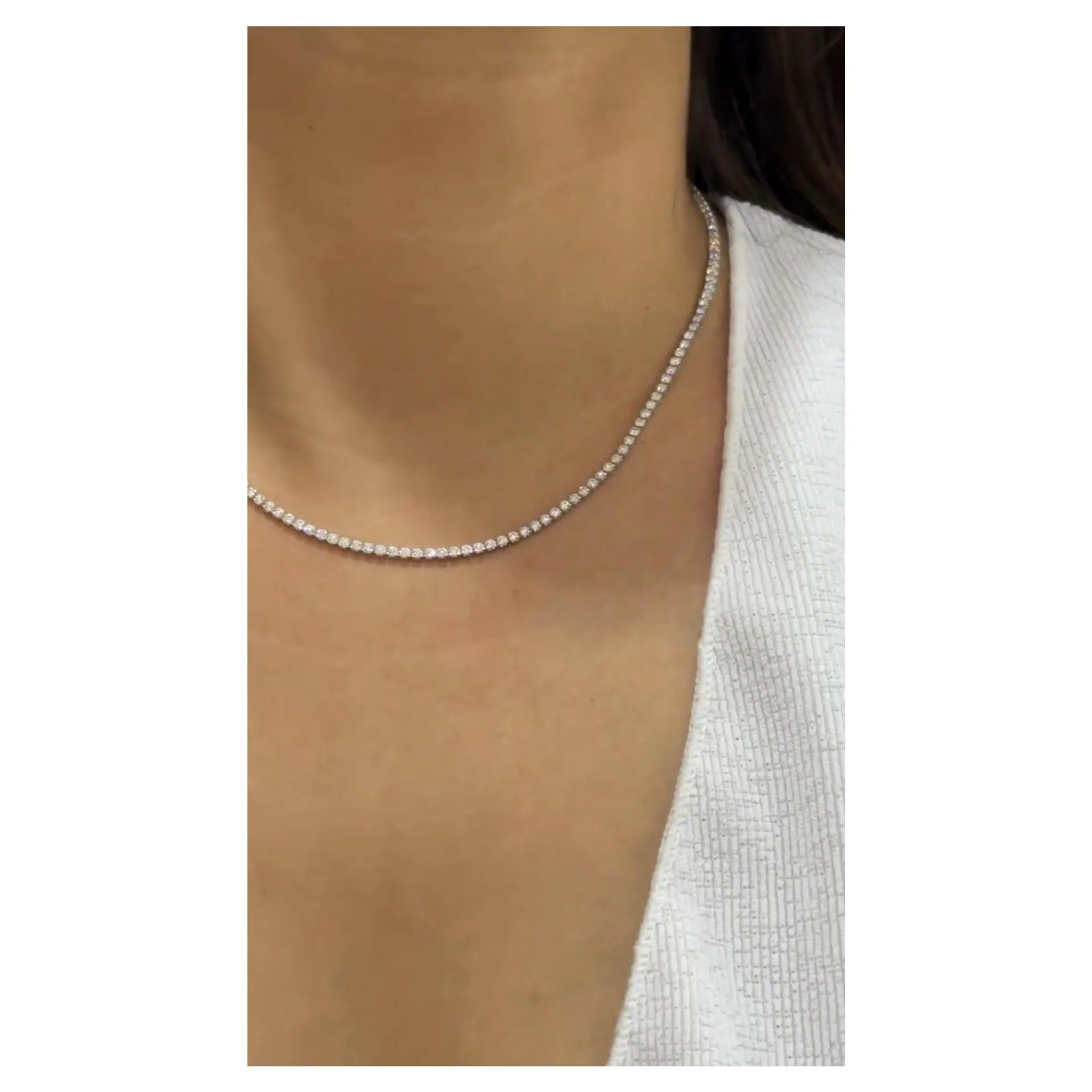 4.10 Carat Round Diamond Long Necklace in 18k Solid White Gold, Gift for Her