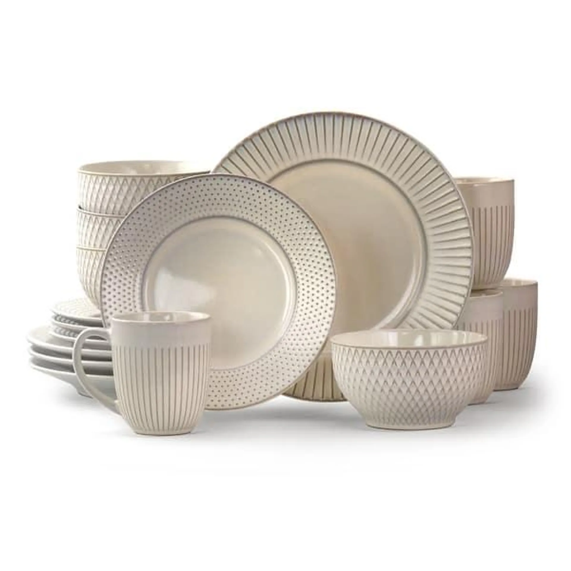 Elama Marketplace Favorites16pc Dinnerware Set in Embossed White