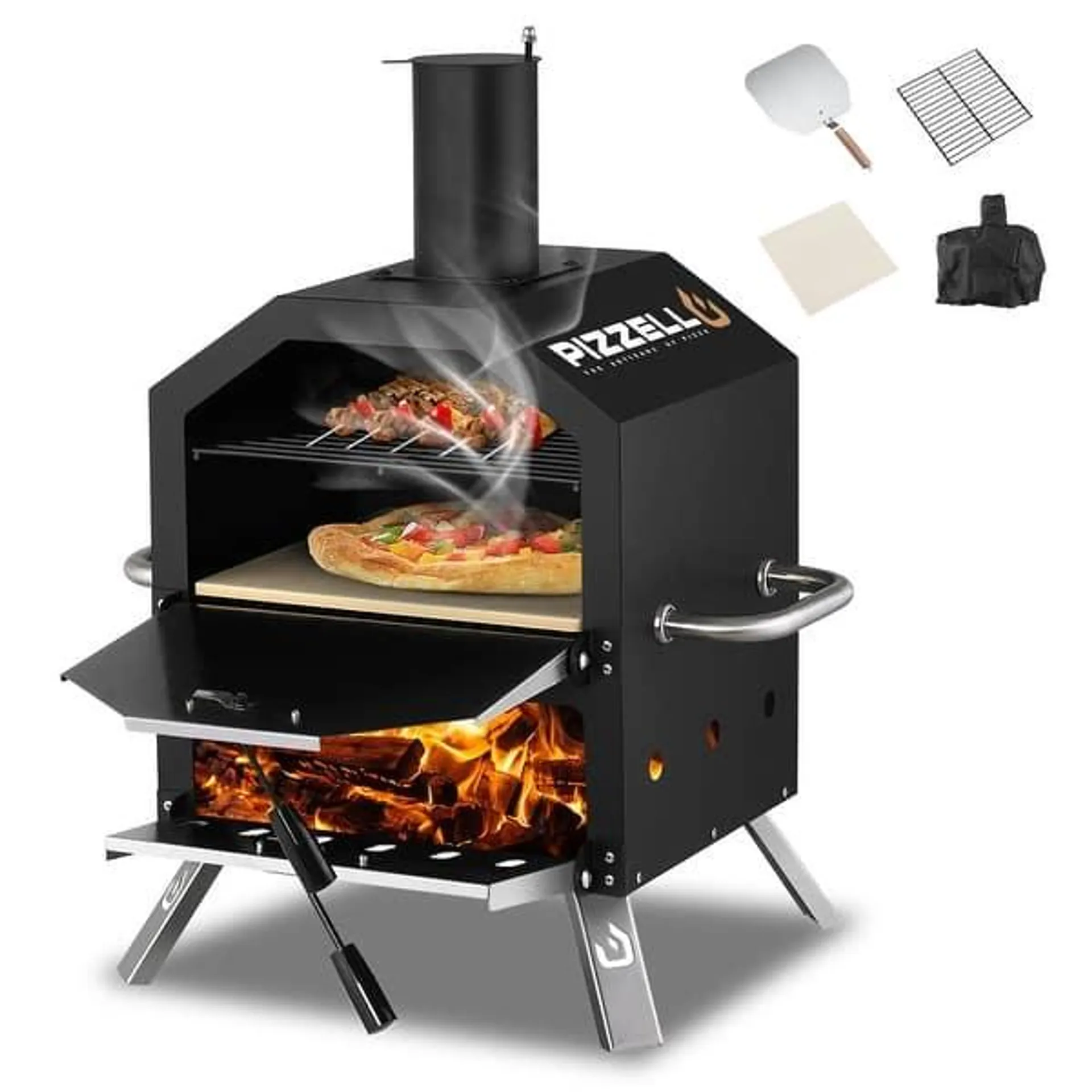 Outdoor Wood Fired Pizza Oven 2-Layer Pizza Maker Outside Pizza Grill for Backyard Parties - 12 inch