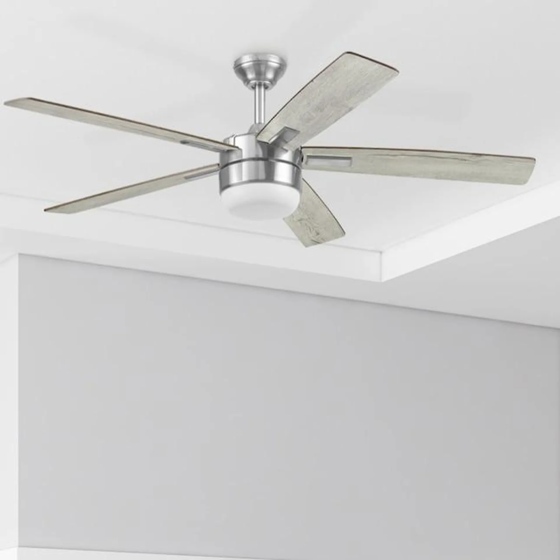 Harbor Breeze Boltz III Easy2Hang 52-in Brushed Nickel with Gray Blades Color-changing Indoor Ceiling Fan with Light and Remote (5-Blade)