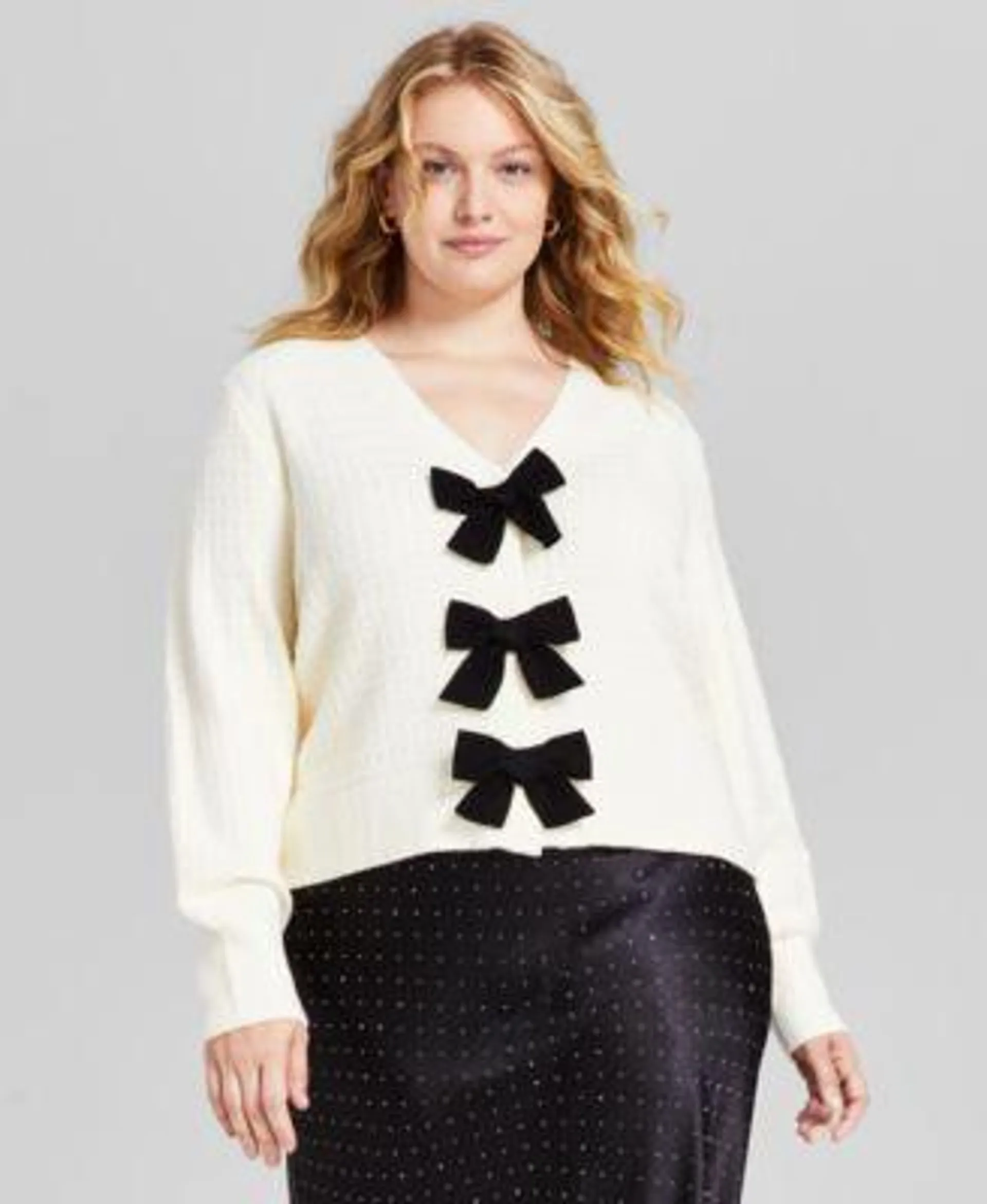 Trendy Plus Size Bow-Embellished Cardigan