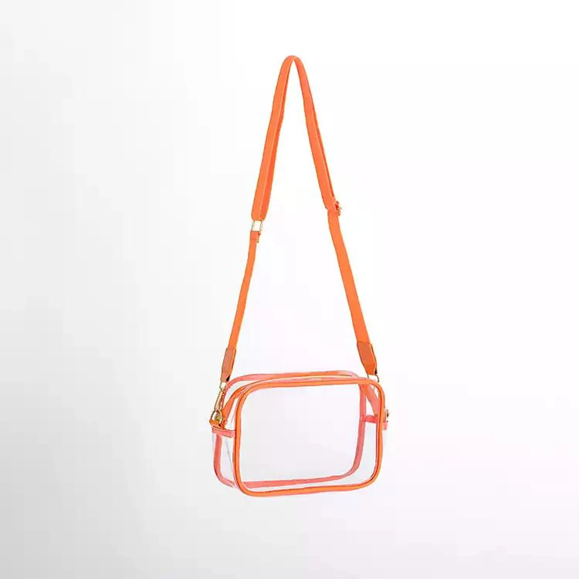 Orange Strap Clear Crossbody Purse