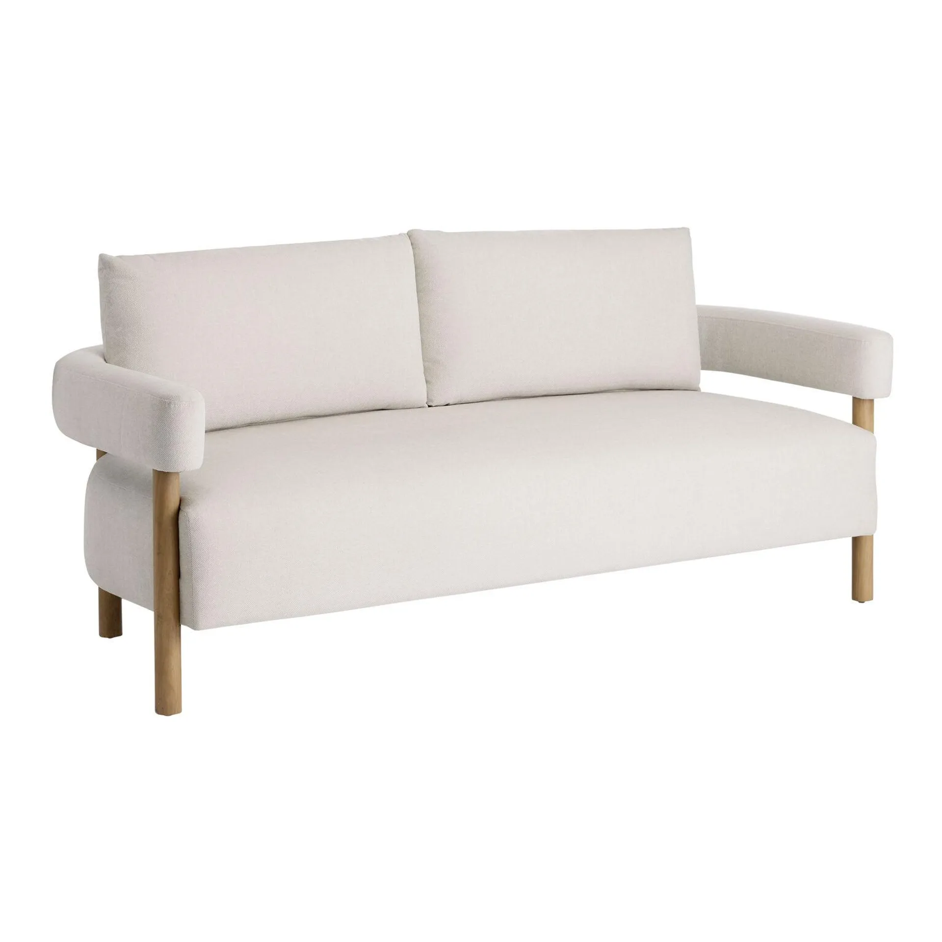 Coralie Ivory and Exposed Wood Curved Back Sofa