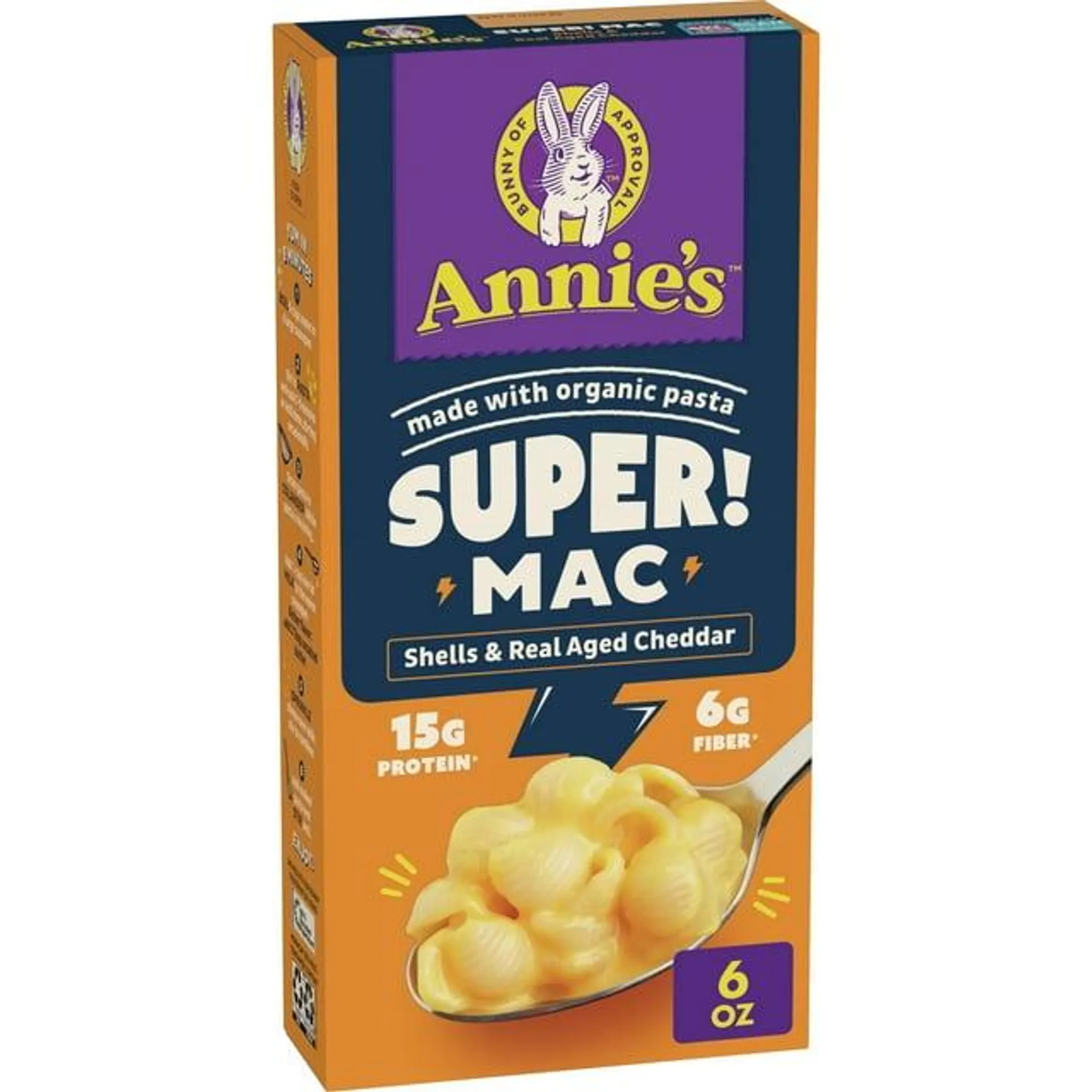 Annie's Super! Mac, Macaroni And Cheese, Shells and Real Aged Cheddar, 6 oz