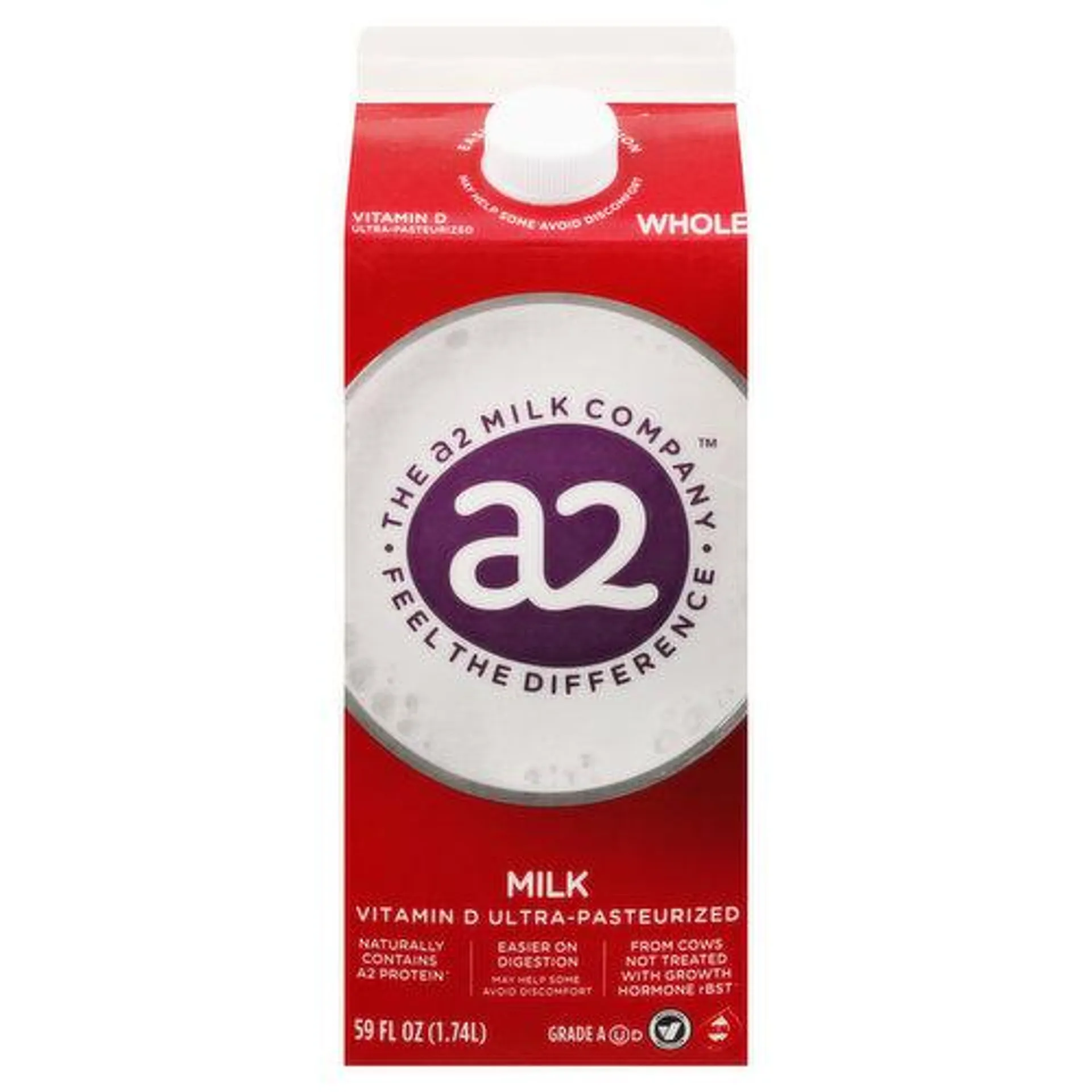 a2 Milk Milk, Whole, Ultra-Pasteurized - 59 Fluid ounce