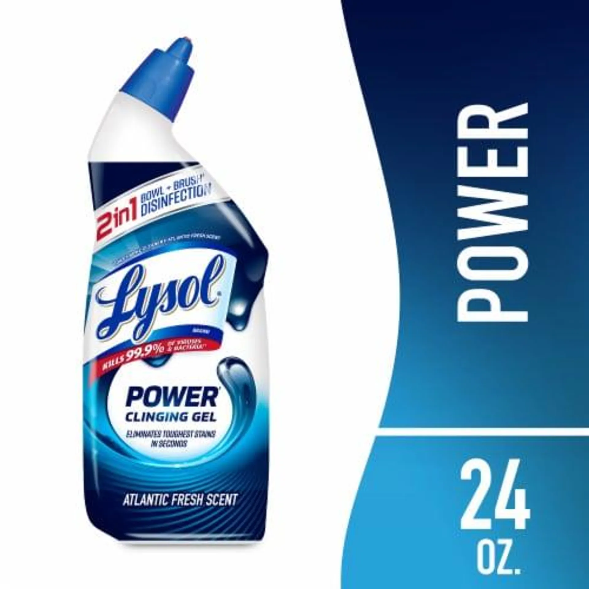 Lysol Power Toilet Bowl Cleaner, Gel Cleaner and Disinfectant, Atlantic Fresh, 24 fl oz