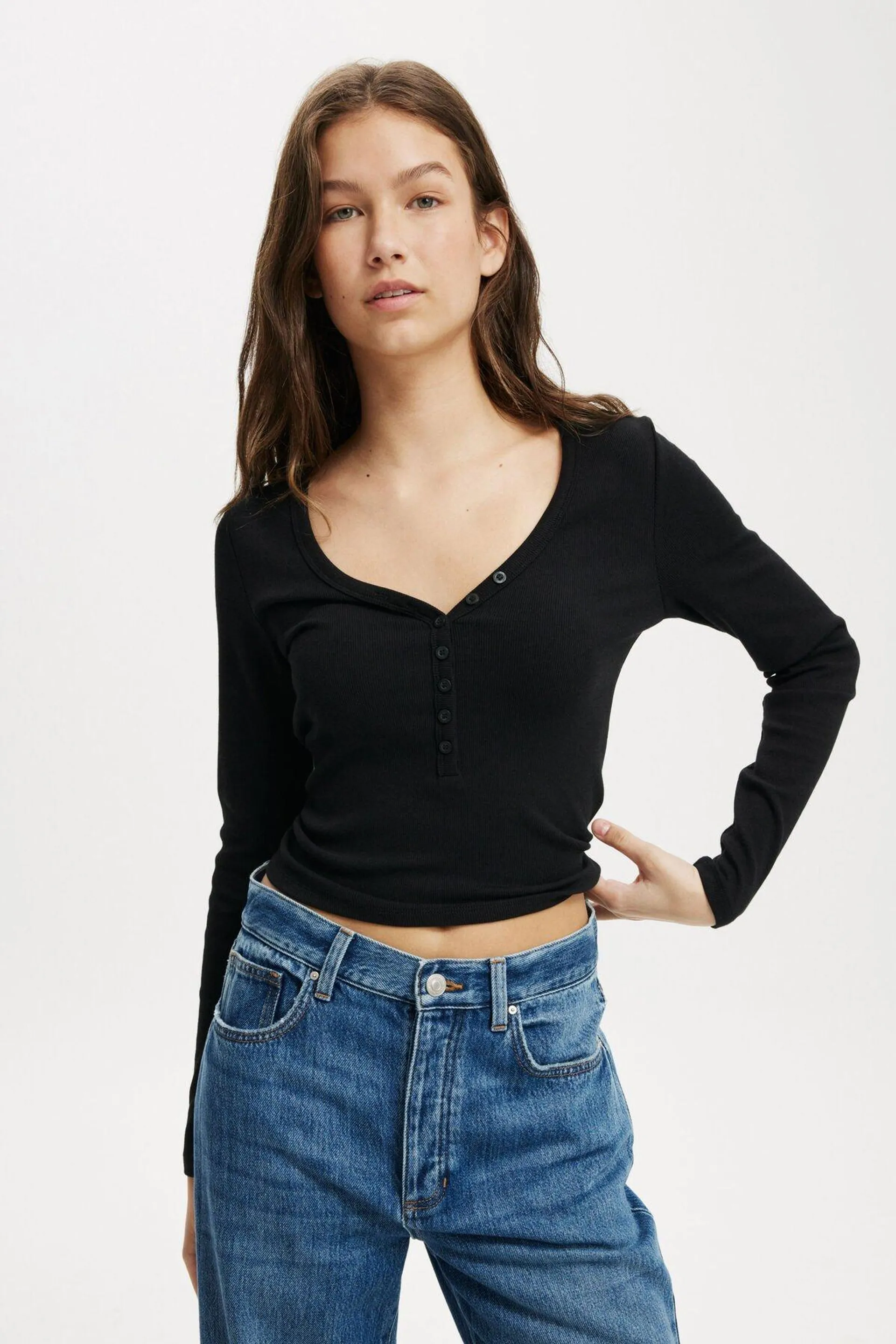 Kelsey V Front Henley Long Sleeve