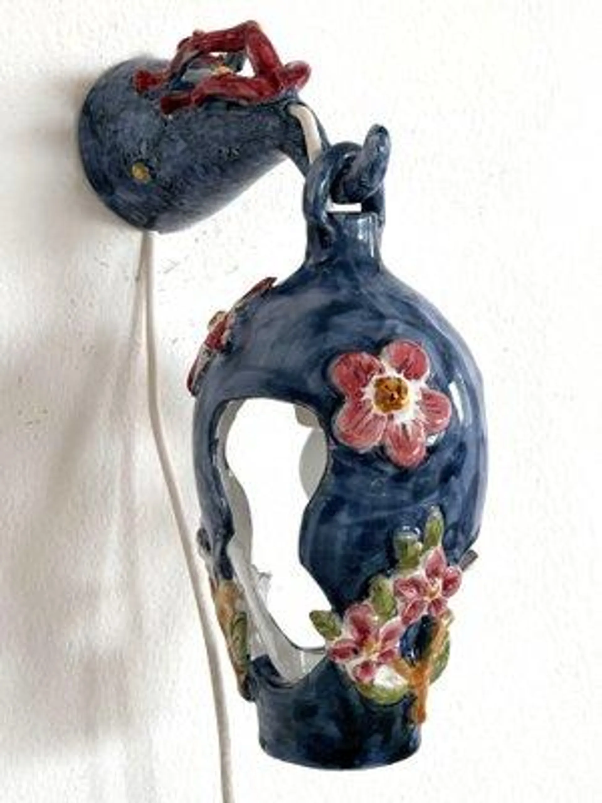 Flower and Coral Maiolica Illuminated Lantern from Vietri, Italy, 1950s